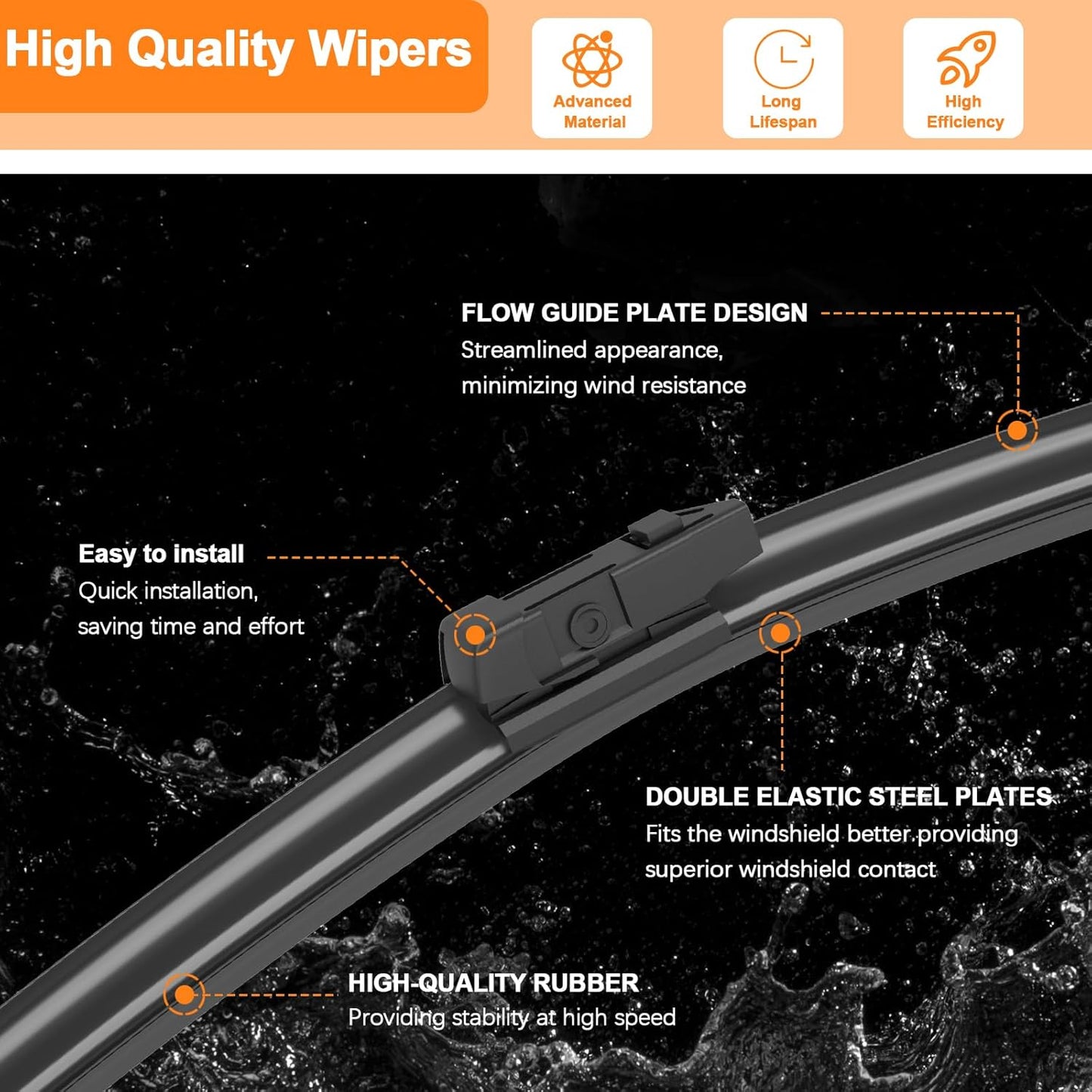 HULADAED® 28'' 28'' 14'' Windshield Wipers Replacement for Edge 2023-2015,Silicone Front Rear Wiper blades for MY Car-All Weather & Quiet(3 PACK)