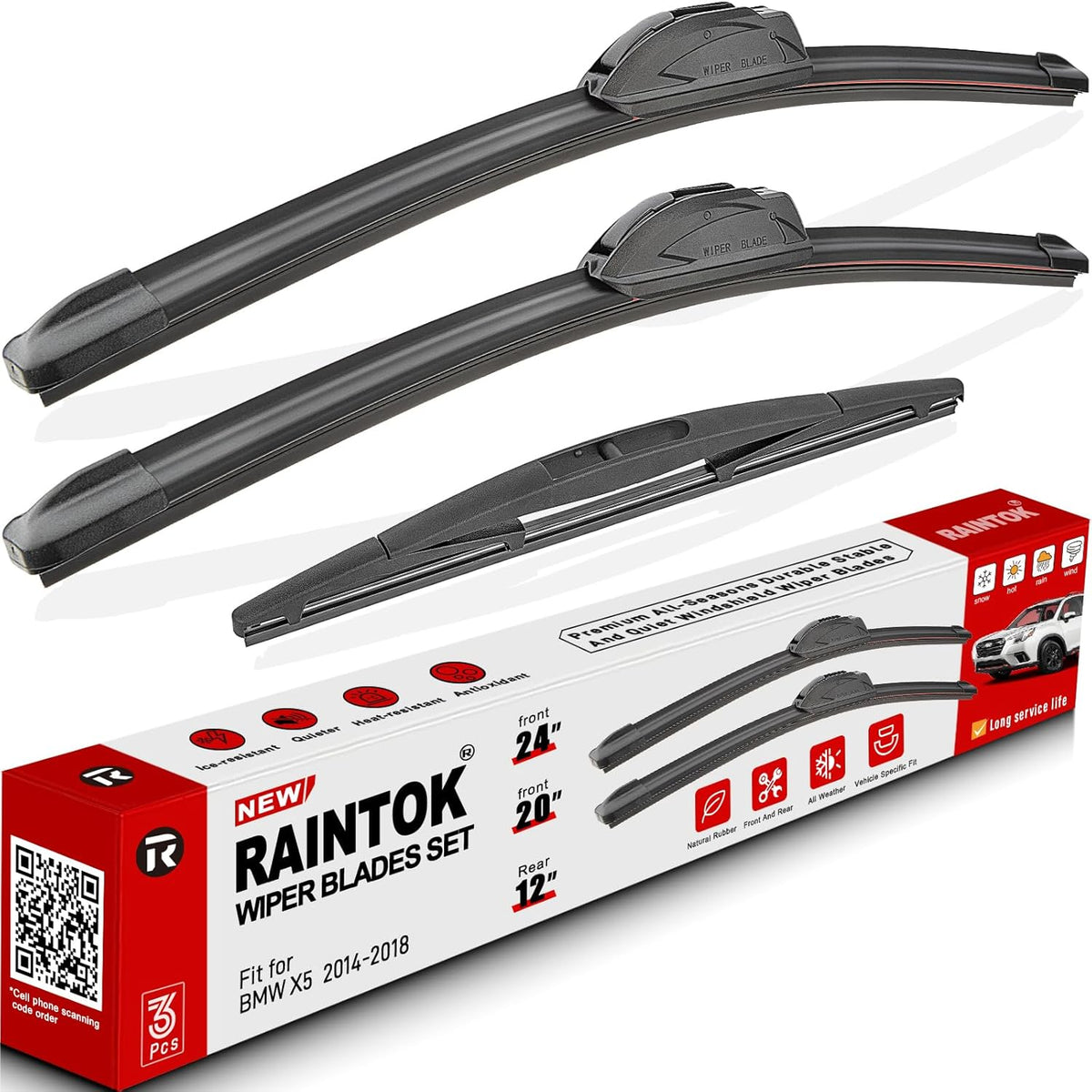 Windshield Wiper Blades Replacement for BMW X5 2014 2015 2016 2017 2018 Original Factory Quality Front Rear Wipers Blade Set for My Car - 24" 20" 12" (Pack of 3)