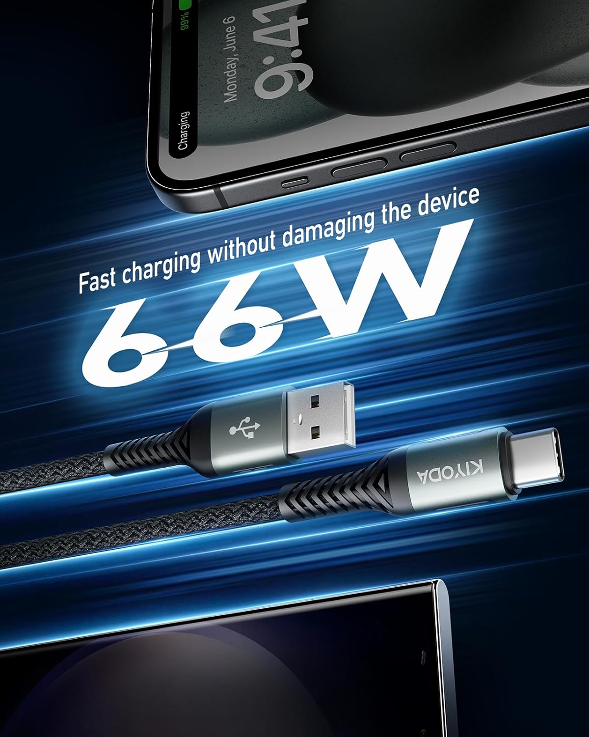 USB C Cable Coiled 6FT 2Pack, Braided USB A to Type C Charger Cable for Car 66W Fast Charging Cord Compatible with iPhone 16 15, iPad, Samsung Galaxy, Google Pixel, Moto, TCL, LG Phones