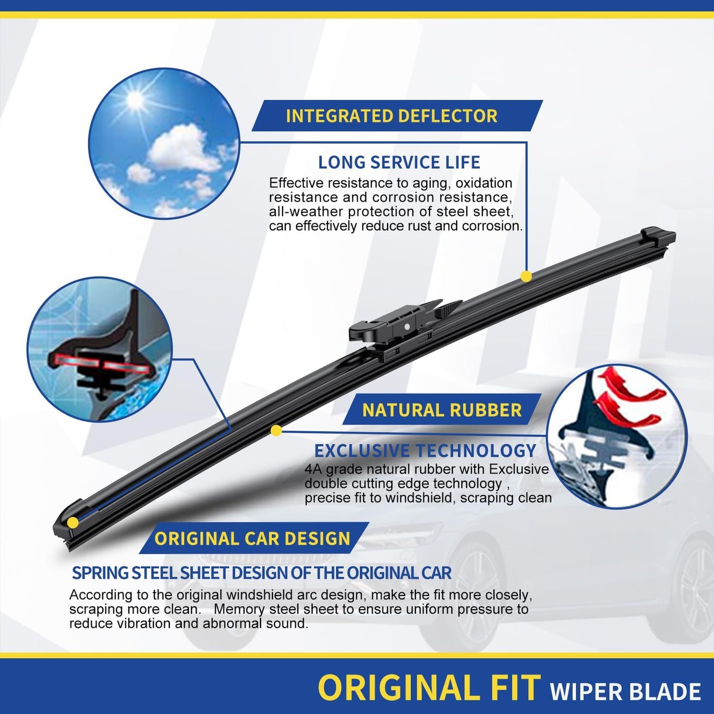 3 wipers Replacement For 2012 2011 2010 2009 2008 Ford Escape Original Equipment Replacement Windshield Wiper Blades Set 20"+20" +12" (Set of 3) Pinch Tab