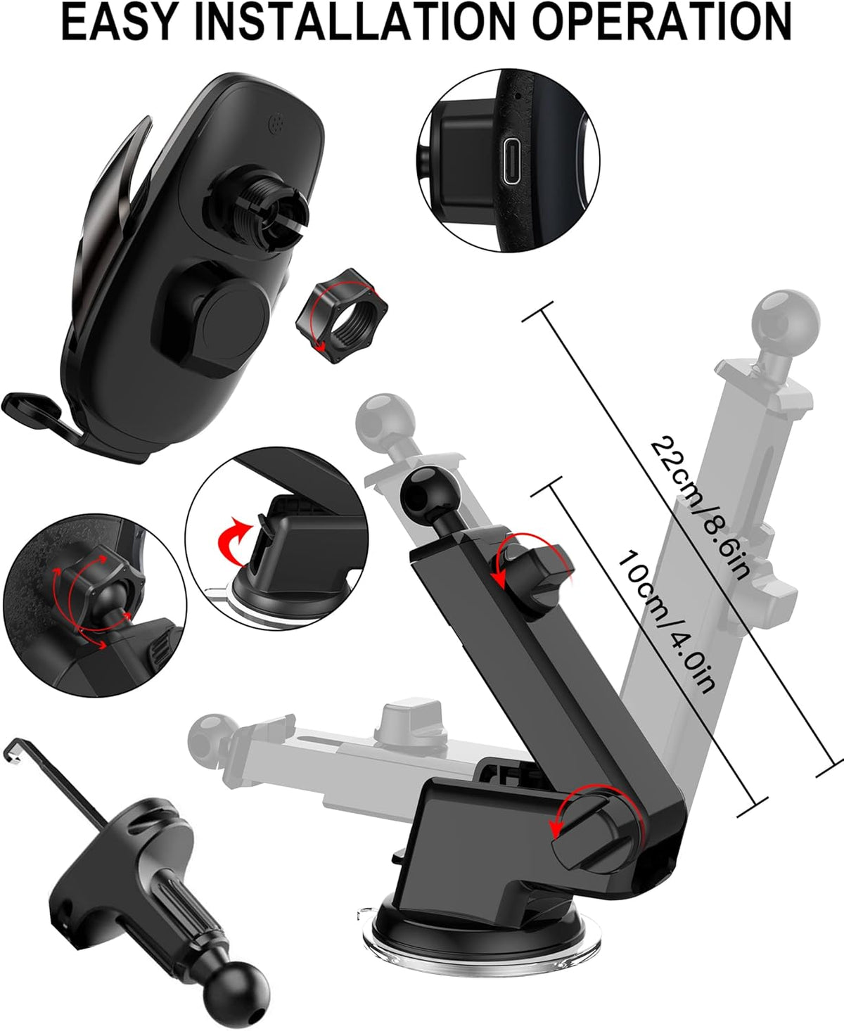 Wireless Car Charger Mount, Fast Charging Auto Clamping 15W Intelligent Dual Control Induction Car Phone Holder Mount Wireless Charging Compatible with All iPhone Android Smartphone