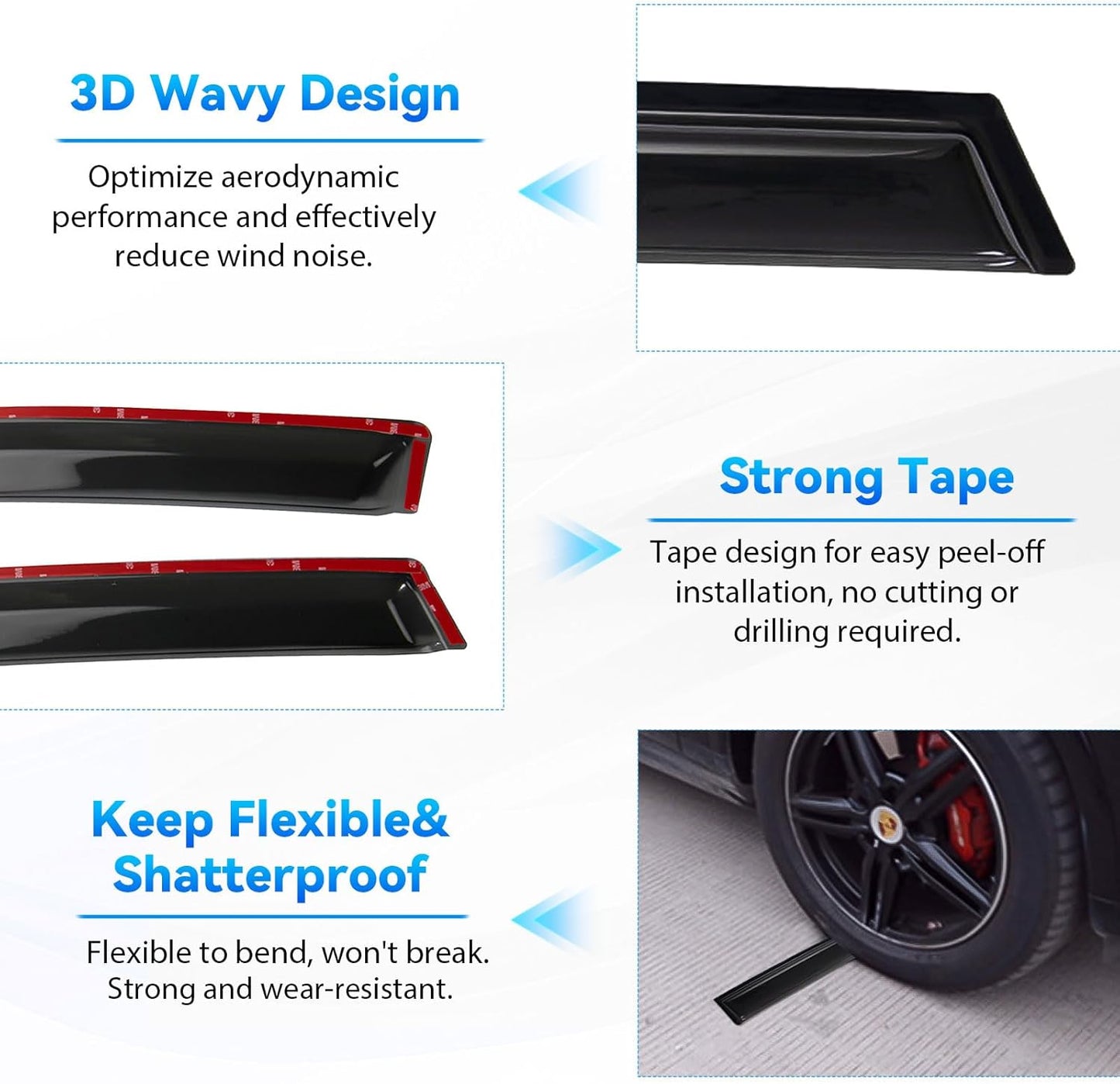 4pcs Front+Rear Smoke Tint Sun/Rain Guard Outside Mount Tape-On Vent Window Visors Compatible with 04-10 BMW X3 E83