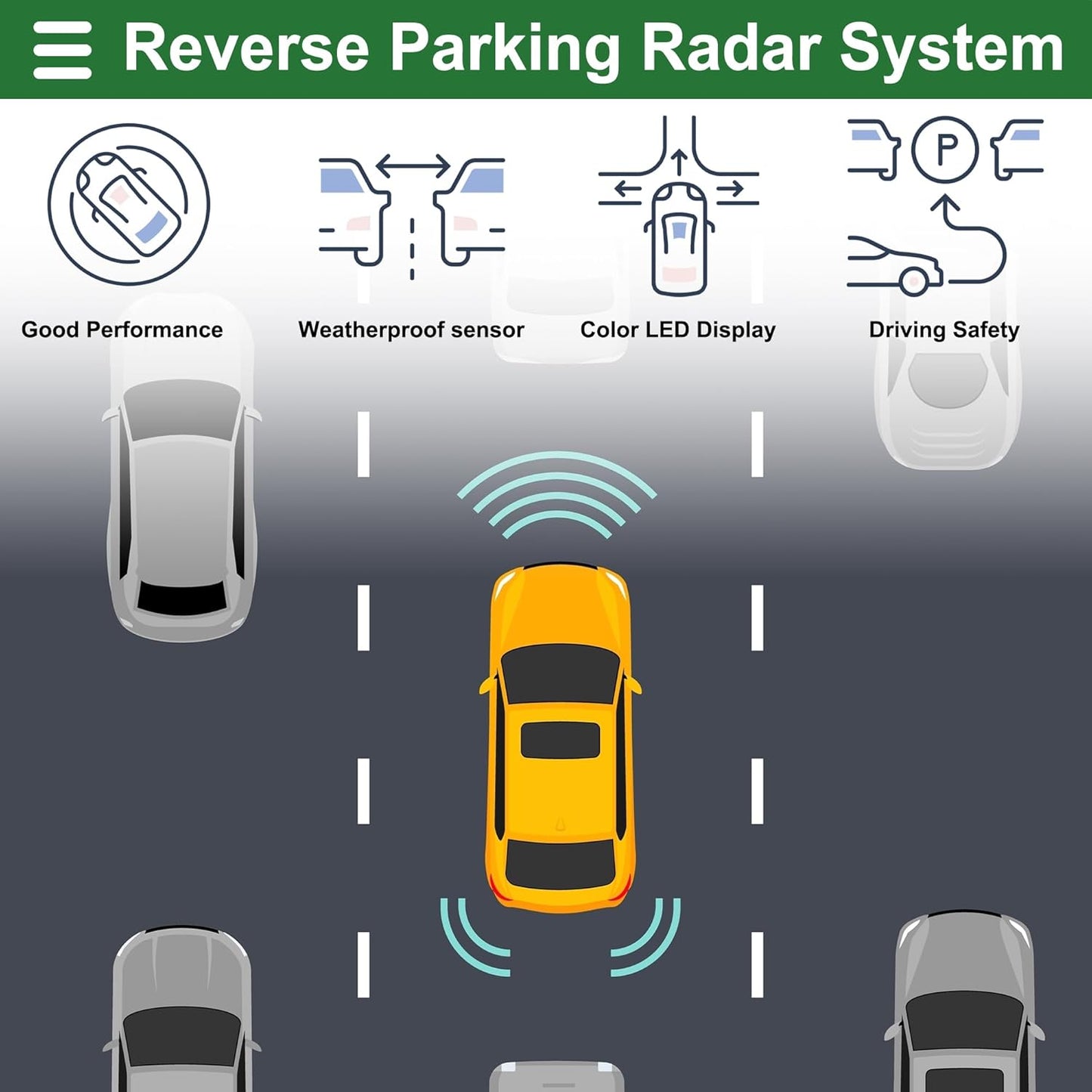 Motoforti Universal Car Auto Vehicle Reverse Backup Radar System Reverse Parking Sensors Alarm Buzzer Reminder Distance Detection Red 2 Pcs Parking Sensors