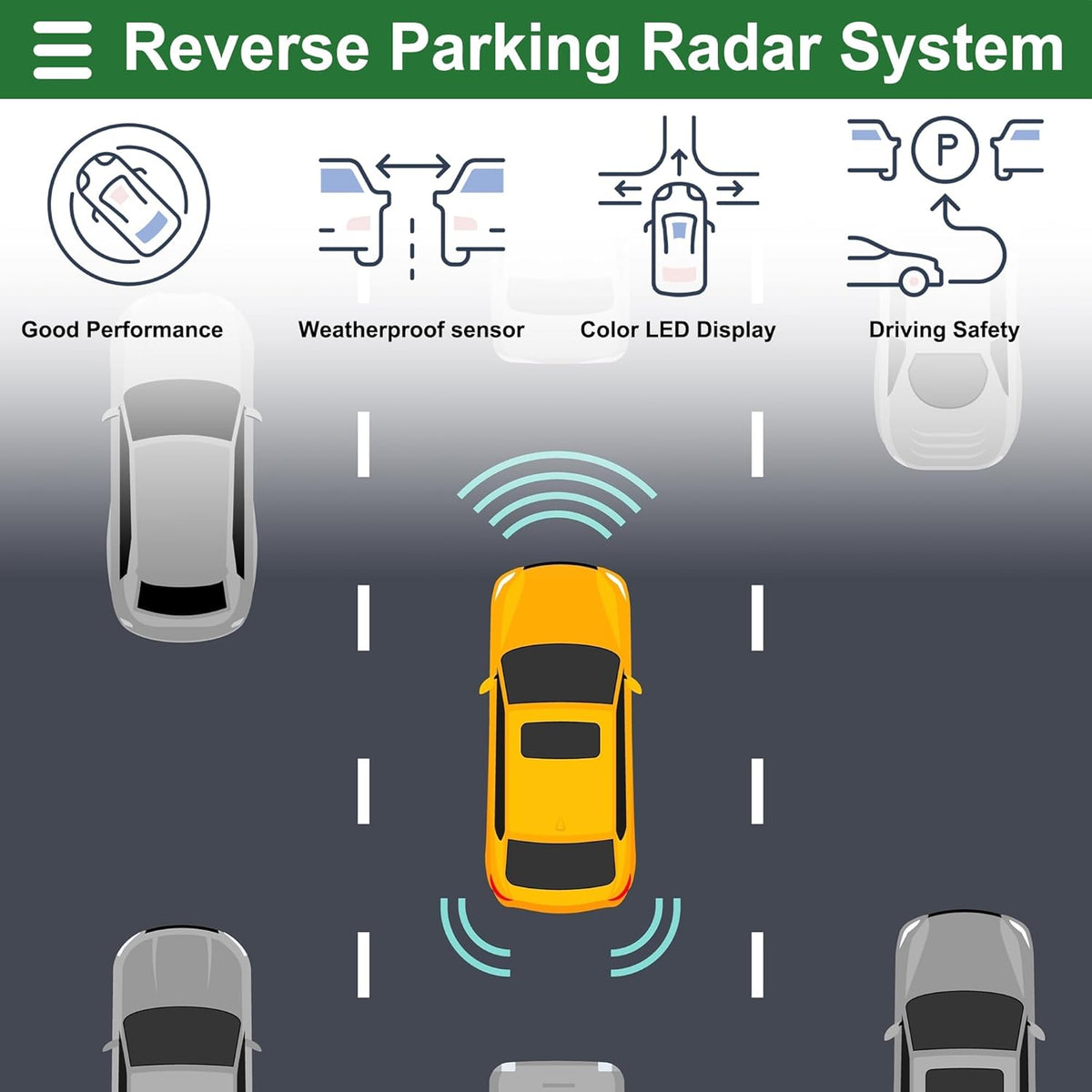 Motoforti Universal Car Auto Vehicle Reverse Backup Radar System Reverse Parking Sensors Alarm Buzzer Reminder Distance Detection Dark Blue 8 Parking Sensors