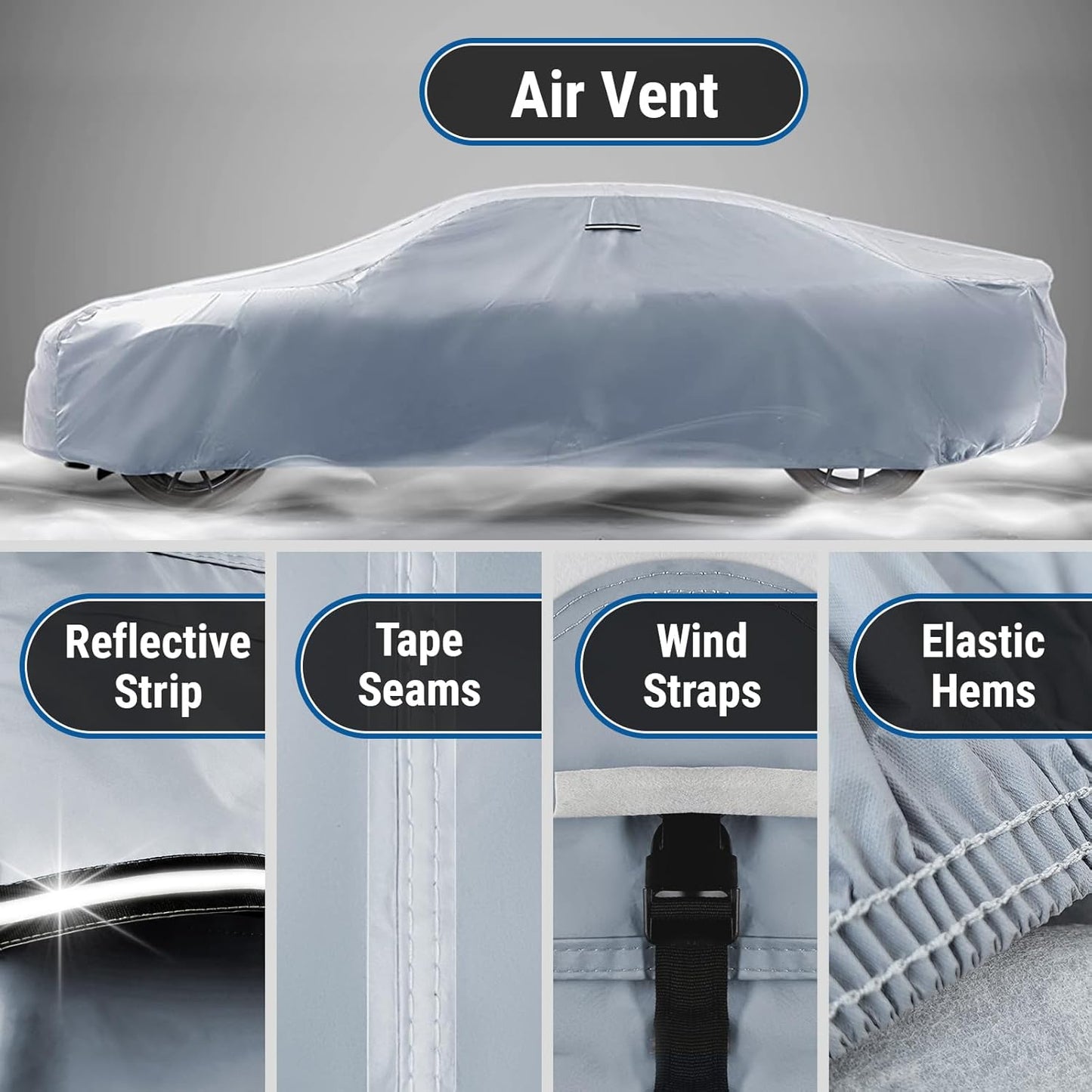 iCarCover Custom Car Cover for Pontiac Ventura (1960-1961) Waterproof All-Weather Rain Snow UV Sun Protector Full Exterior Indoor Outdoor Car Cover (Stripe - Gray/Black)