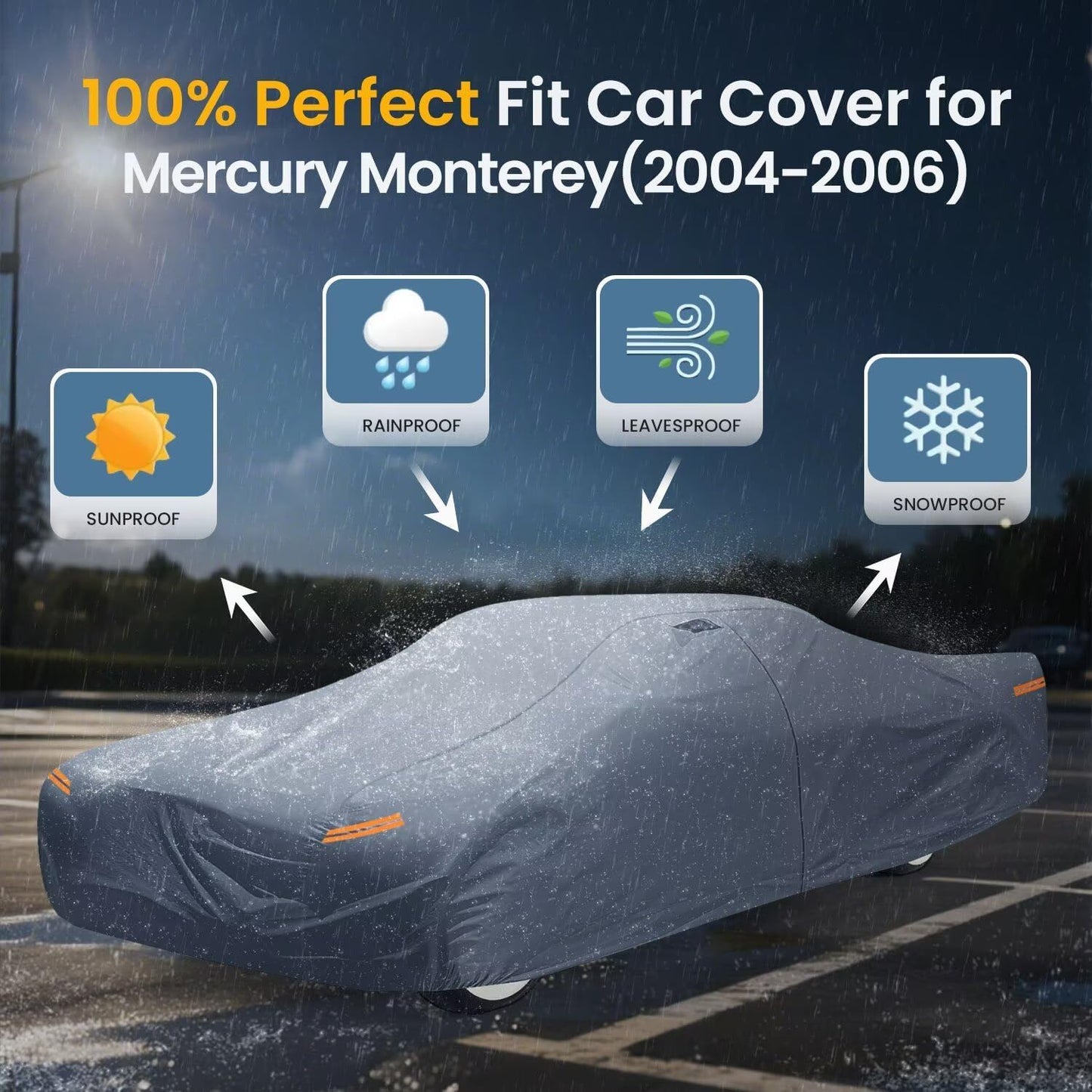 Waterproof Mercury Monterey(2004-2006) Car Cover with Breathable Vents, [2025 Upgrade] Premium Covers with Cotton Liner and Zipper Door, Sun Rain Snow Dust Uv Protection.(Gift with Towel)