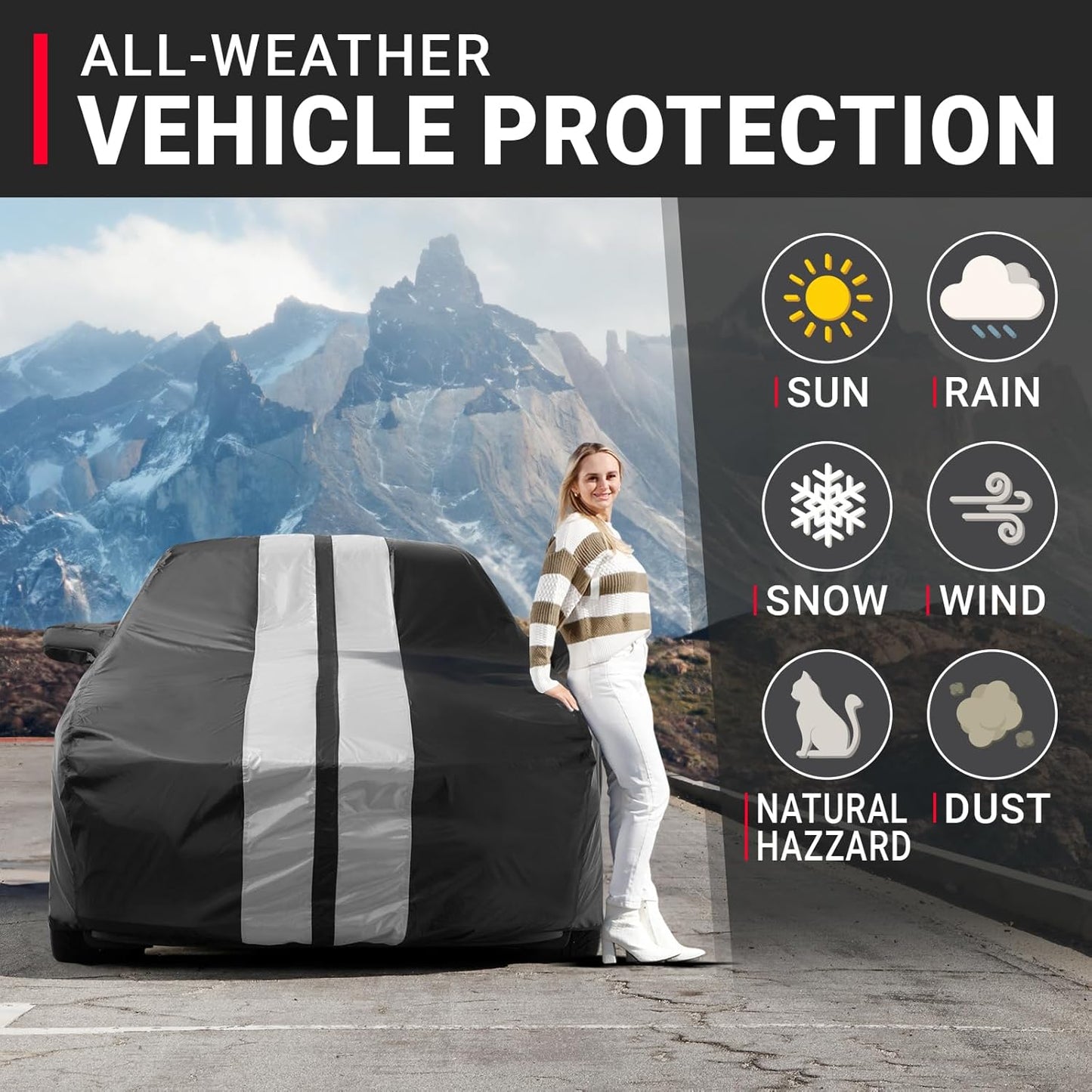 iCarCover Custom SUV Cover for Pontiac Trans AM (1991-1997) Waterproof All-Weather Rain Snow UV Sun Protector Full Exterior Indoor Outdoor Car Cover (Stripe - Black/Gray)