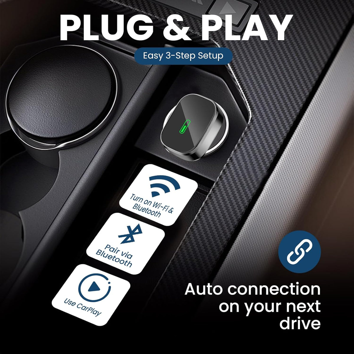 Wireless CarPlay Adapter,2-in-1 Apple CarPlay & Android Auto Wireless Adapter with Mini Snug Fit Design, Converts Factory Wired to Seamless for iPhone iOS 10+ & Android 11+ (Black)