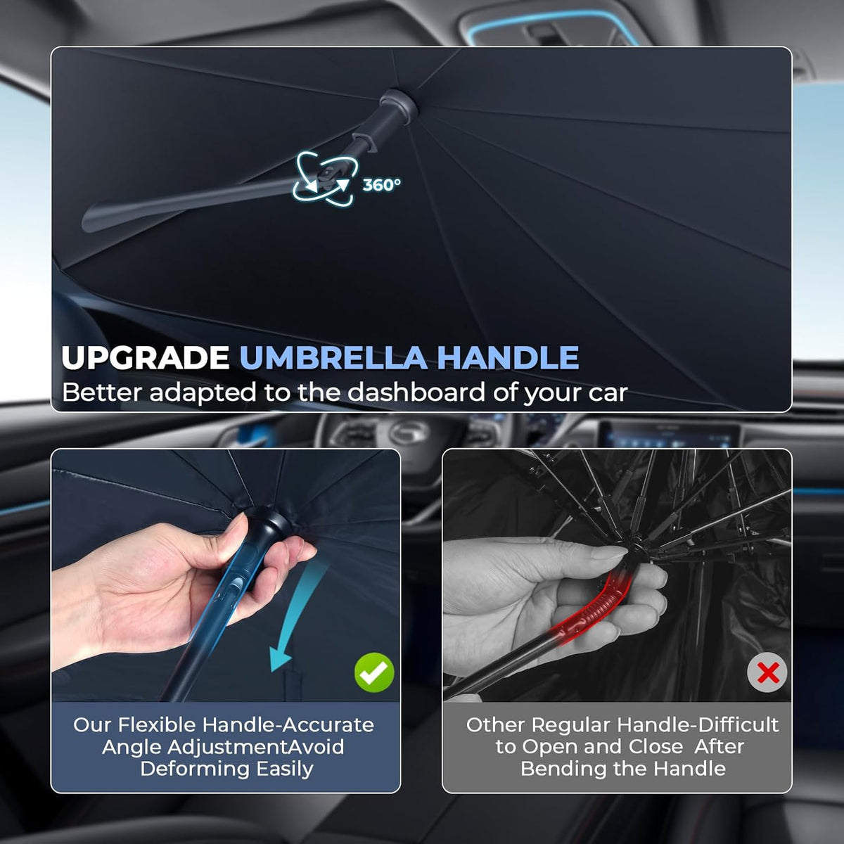 Windshield Sun Shade Umbrella: Custom Fit for 2018-2024 Nissan Kicks S/SV/SR (P15D) - Double Thickened Foldable Sunshade, Superior UV & Heat Protection, Keeps Subcompact Crossover SUV Cool