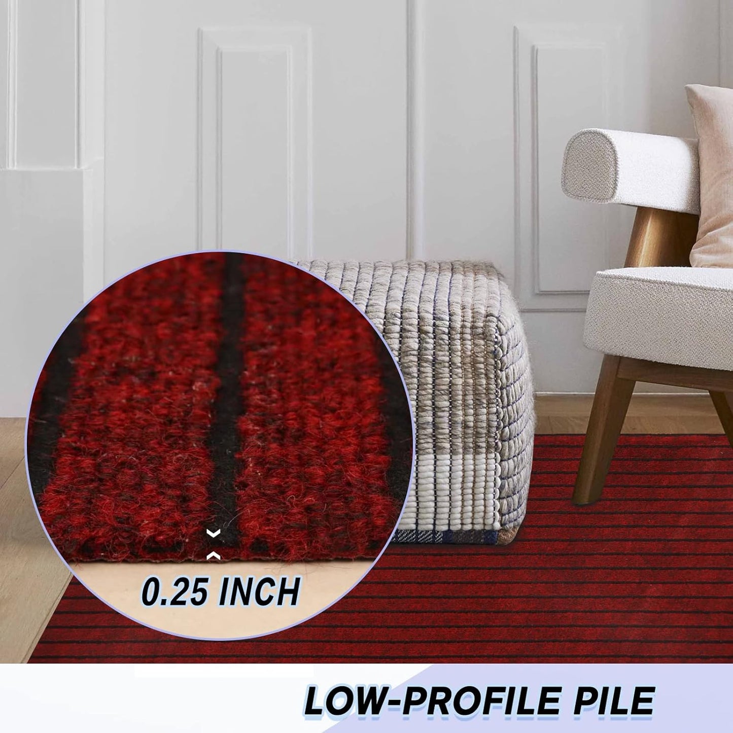 Custom Size Backed Non-Slip Area Rugs Runner, Easy Clean, Waterproof Runner Rugs for Hallway Entryway, Kitchen, Laundry, 4FT x 55FT, Red Stripe
