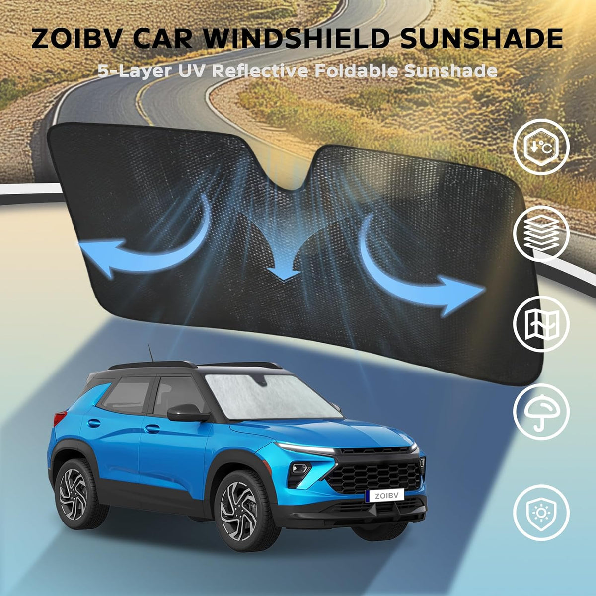 Windshield Sun Shade for Chevrolet Chevy Trailblazer 2021-2024 - 5-Layer Bubble Foldable Front Window Shade Sun Visor Accessories - Blocks Heat & UV Rays
