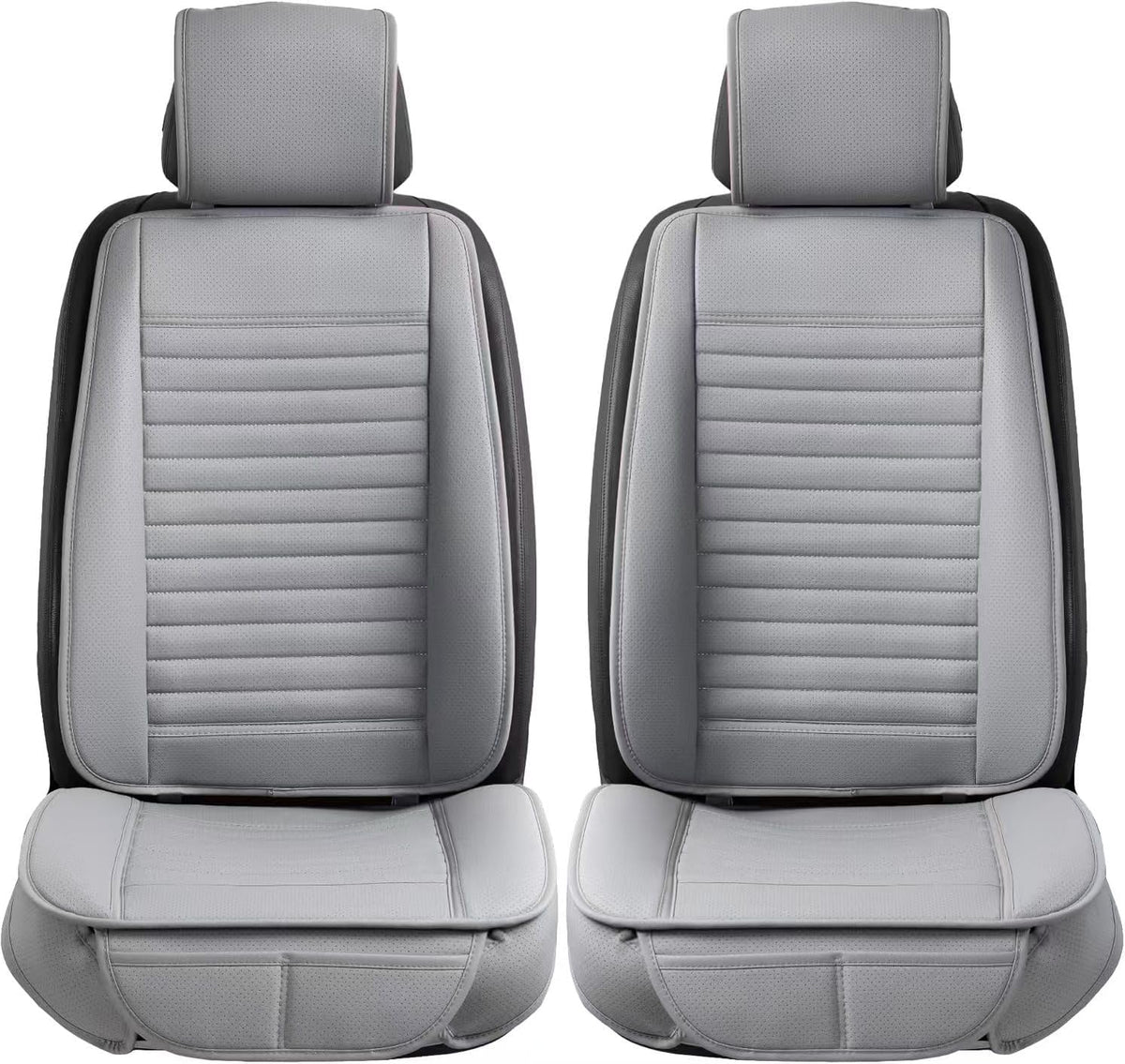 Universal Leather Car Seat Covers Full Set, Car Seat Cushion Covers Protector for Cars SUV Pick-up Truck Van Interior Accessories(Gray)