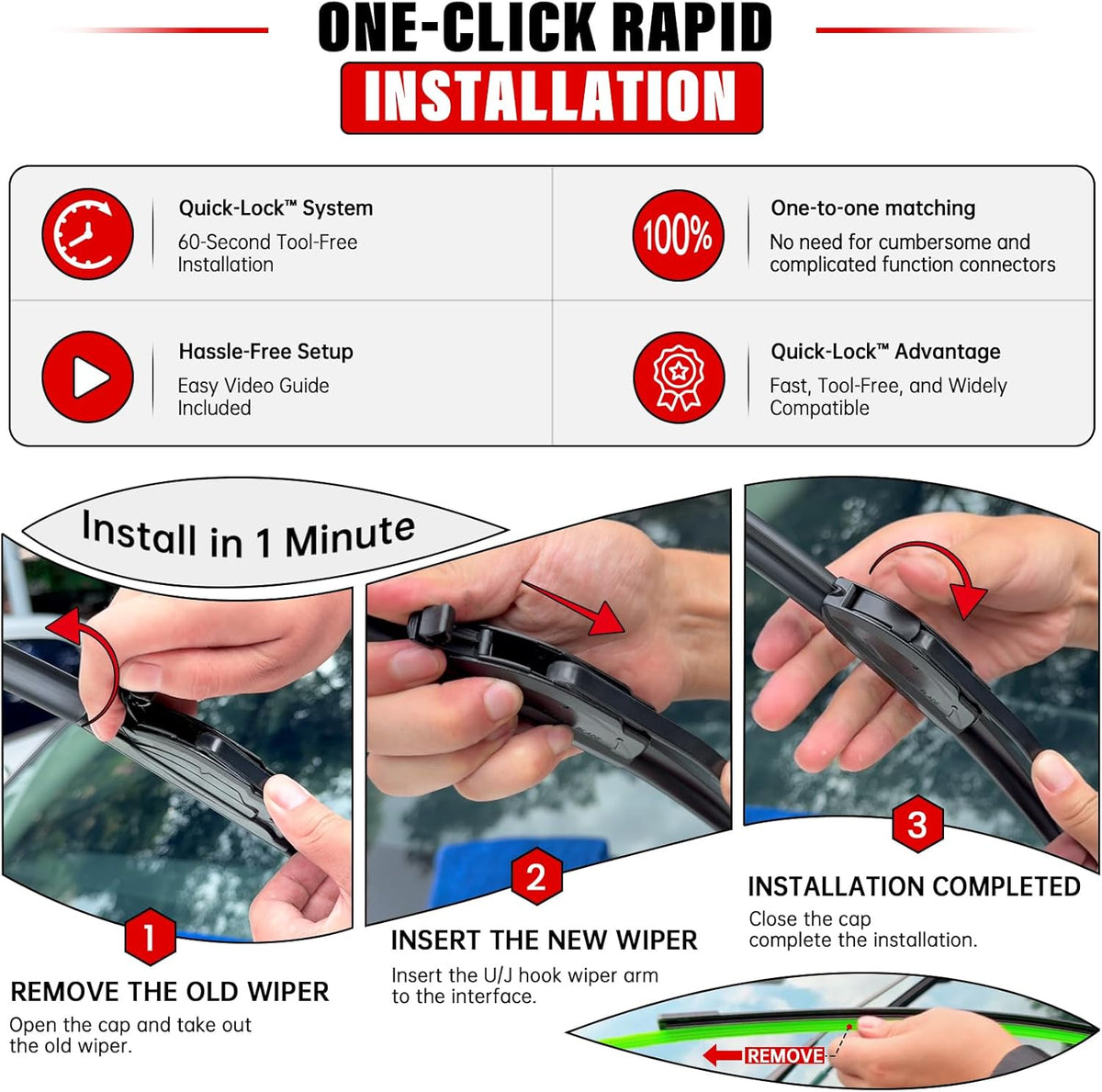 Windshield Wiper Blades Replacement for 2016-2021 Chevrolet Chevy Spark Original Factory Quality Front Rear Wipers Blade Set for My Car - 24" 14" 8" (Pack of 3)