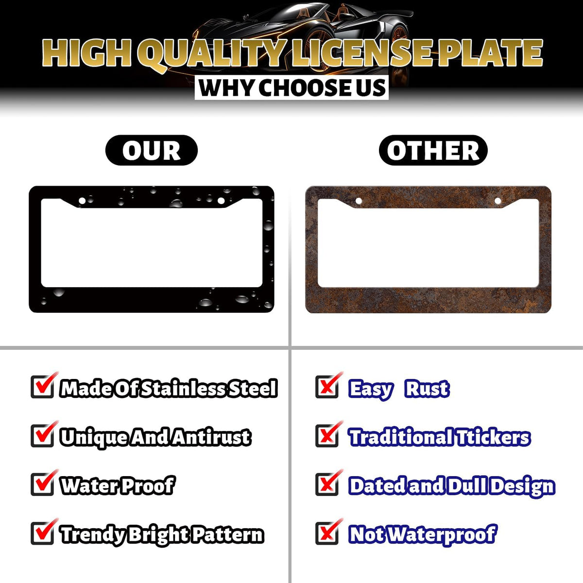 Vintage Sunflowers License Plate Frame Flowers License Plate Holder Stainless Steel Funny Colorful Car Accessories Decoration 6.3" X 12.3" With2 Holes Screws