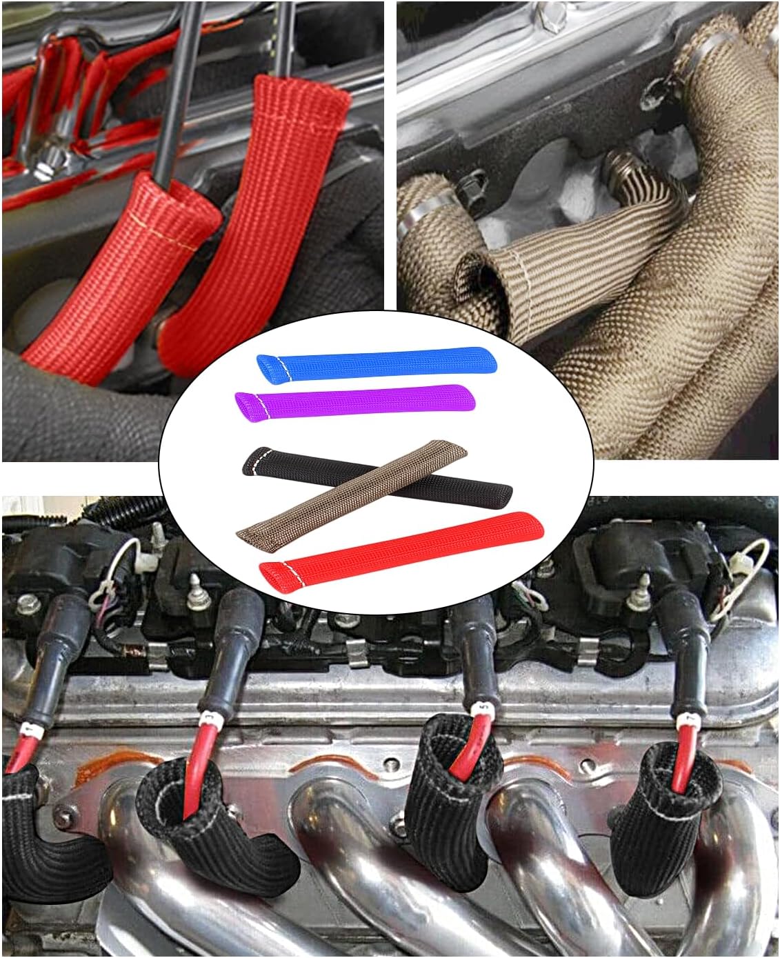 Spark Plug Wire Boots Cover - 8 PCS 2500° Spark Plug Heat Sleeve, 6 Inches Spark Plug Wire Heat Shield Protector Protection Replacement for LS1 / LS2 SBC BBC 350 454 Car Truck, Blue