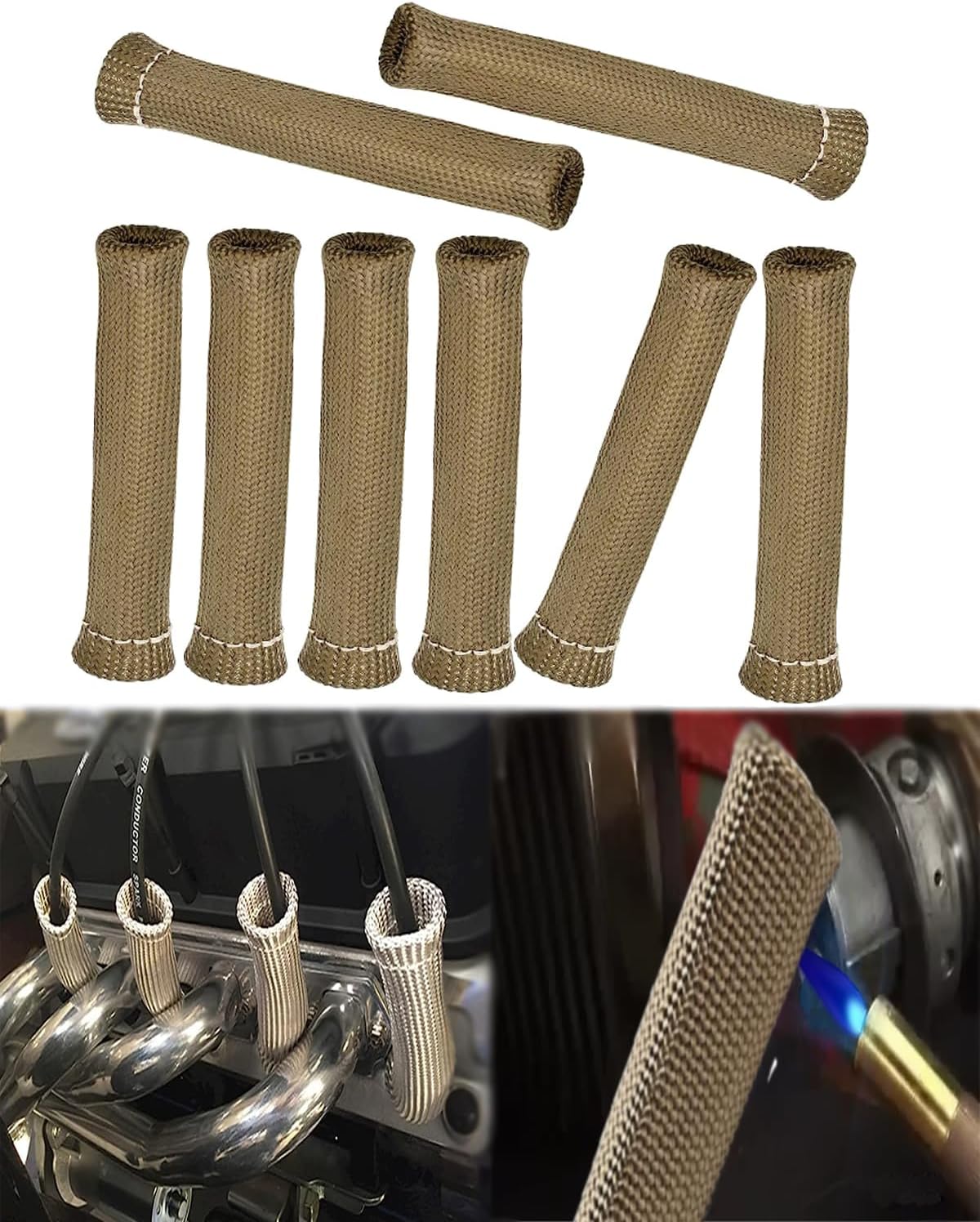 Spark Plug Wire Heat Shield - 8 PCS 2500° Spark Plug Wire Boots Protector, 6 Inches Spark Plug Heat Sleeve Protection Cover Replacement for LS1 / LS2 SBC BBC 350 454 Car Truck, Titanium