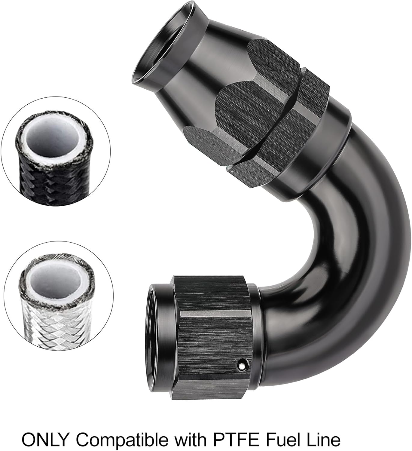 EVIL ENERGY 12AN 150 Degree PTFE One Piece Full Flow End Hose Fitting Aluminum Black