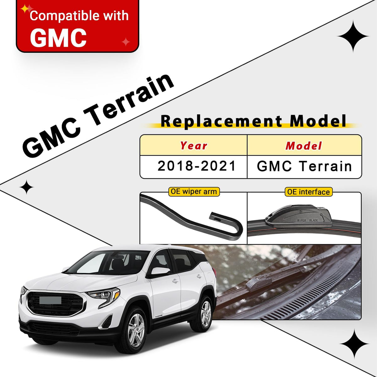 Windshield Wiper Blades Replacement for 2018 2019 2020 2021 GMC Terrain Original Factory Quality Front Rear Wipers Blade Set for My Car - 24" 18" 12" (Pack of 3)