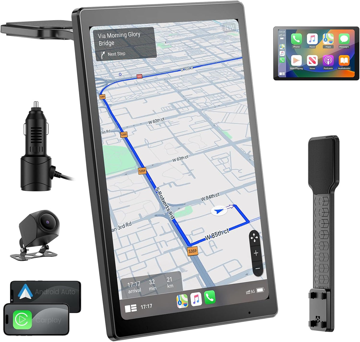 8” Wireless Apple CarPlay Screen for Car with Android Auto & 1080P Backup Camera, Rotatable Touchscreen Car Stereo, Vertical & Horizontal Mode, Bluetooth, GPS Navigation, Mirror Link