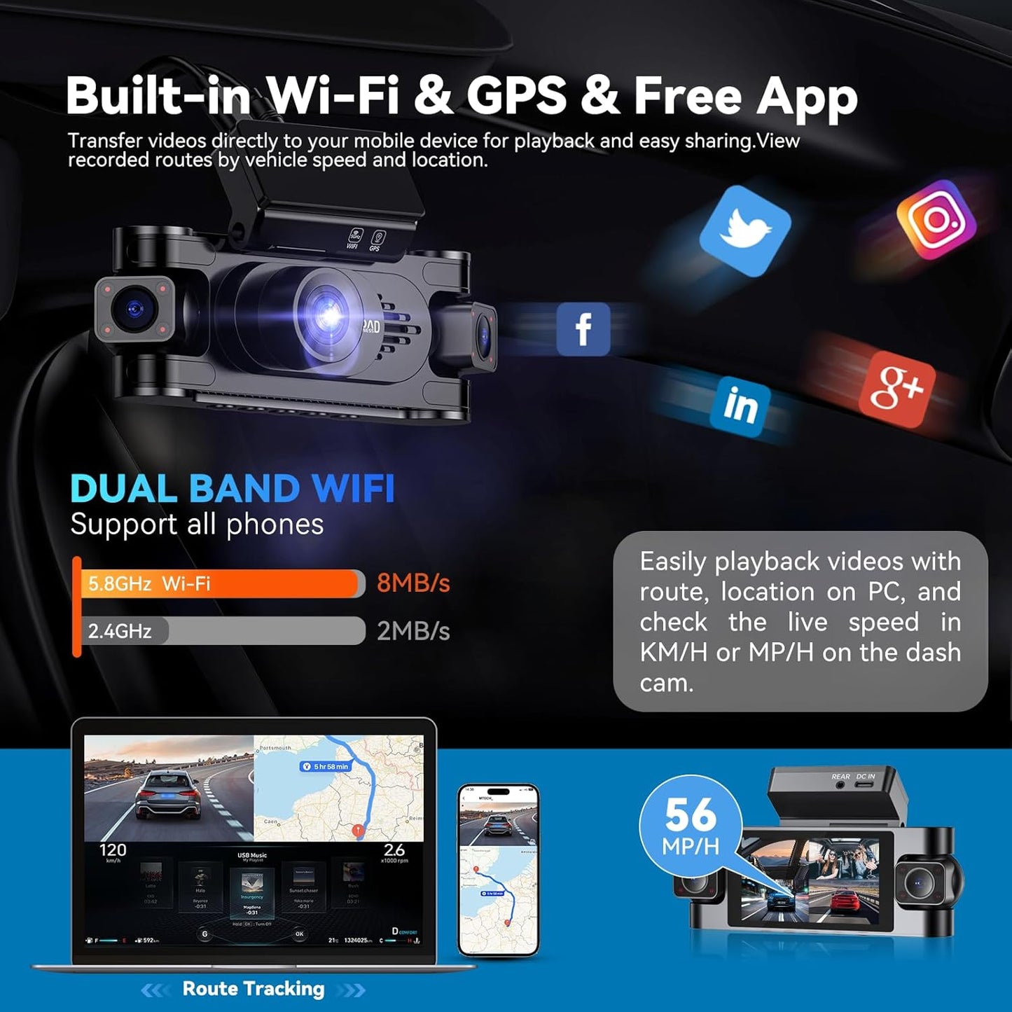 4K 360° DashCam for Cars,4 Channel Car Dash Cam Front and Rear Inside with 128GB Card Included,Voice Control,5.8G WiFi GPS,IR Night Vision, G Sensor, 24/7 Parking Mode &Loop Recording Dash Camera