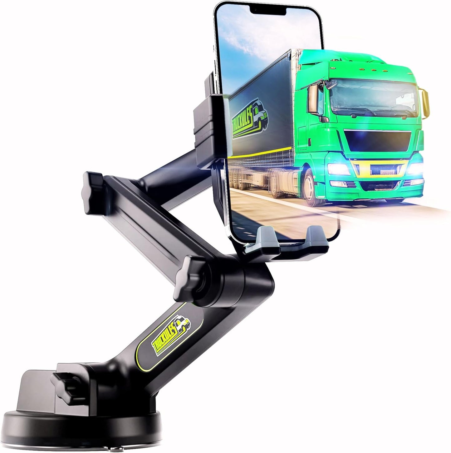 Phone Mount for Truck Phone Holder for Truck - Heavy Duty Super Suction Cup, Mobile Device Holder Dashboard Window 16.9 inch Long Arm & Stable, iPhone & Samsung Compatible, Commercial Trucker, Gray