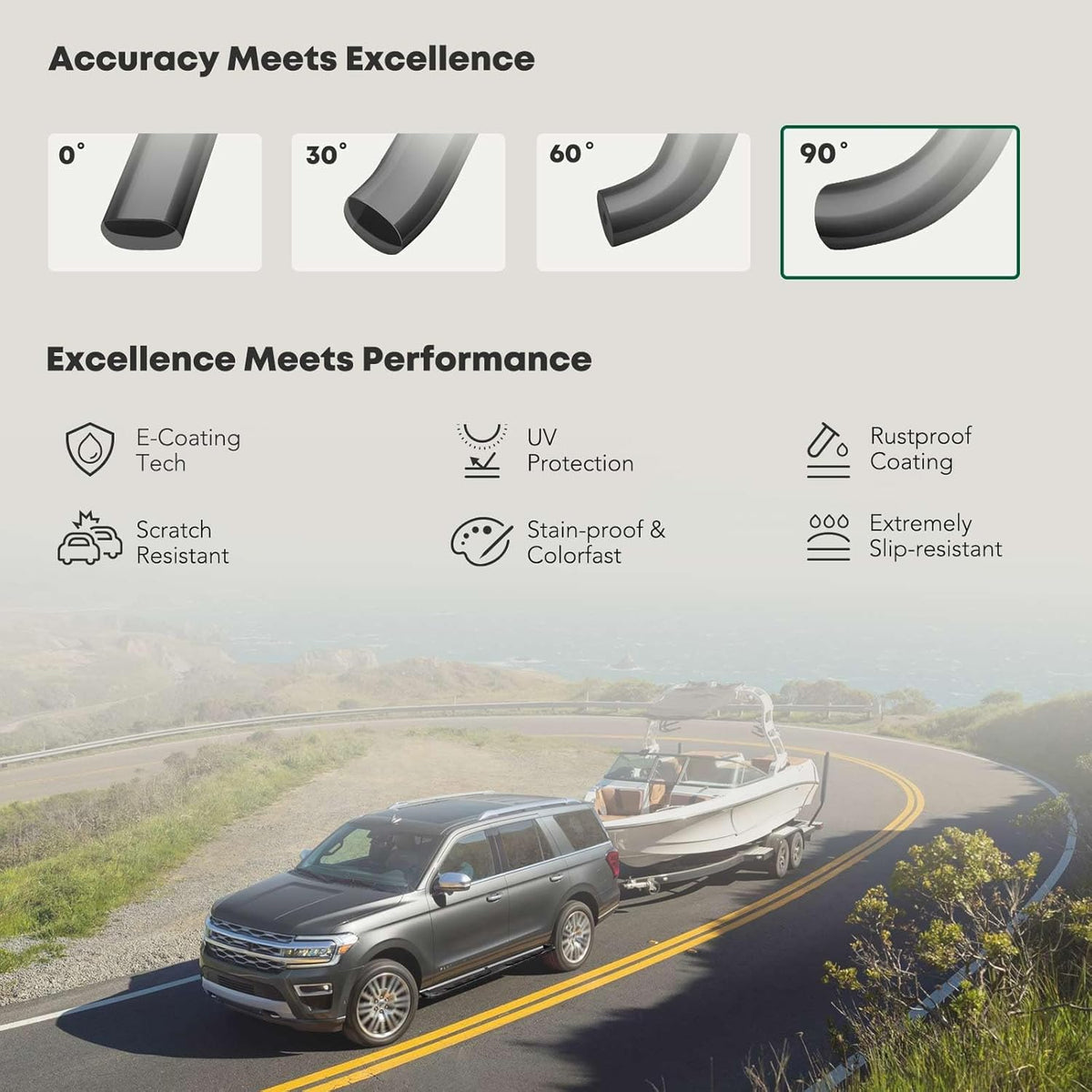 YHTAUTO 4 Inch Running Boards Side Steps Fit 2019-2024 Chevy Silverado & GMC Sierra 1500/2500 HD/3500 HD, Extended/Double Cab, Oval Bent Ends Carbon Steel Black Powder, Truck Cab Side Step Rails