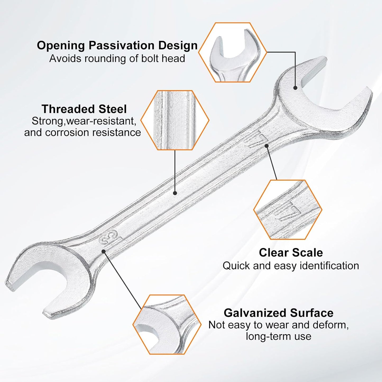 HARFINGTON Double Open End Wrench 13mm x 17mm Metric 15 Degree Offset Angle Small Flat Head Wrench Galvanizing Open Ended Spanner for Automotive Repair Furniture Assembly