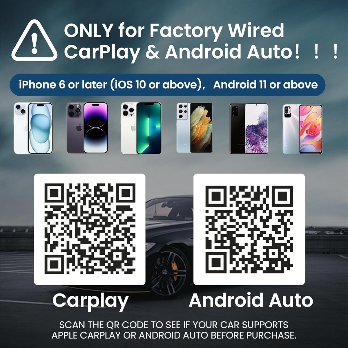 Wireless CarPlay Adapter,2-in-1 Apple CarPlay & Android Auto Wireless Adapter with Mini Snug Fit Design, Converts Factory Wired to Seamless for iPhone iOS 10+ & Android 11+ (Black)