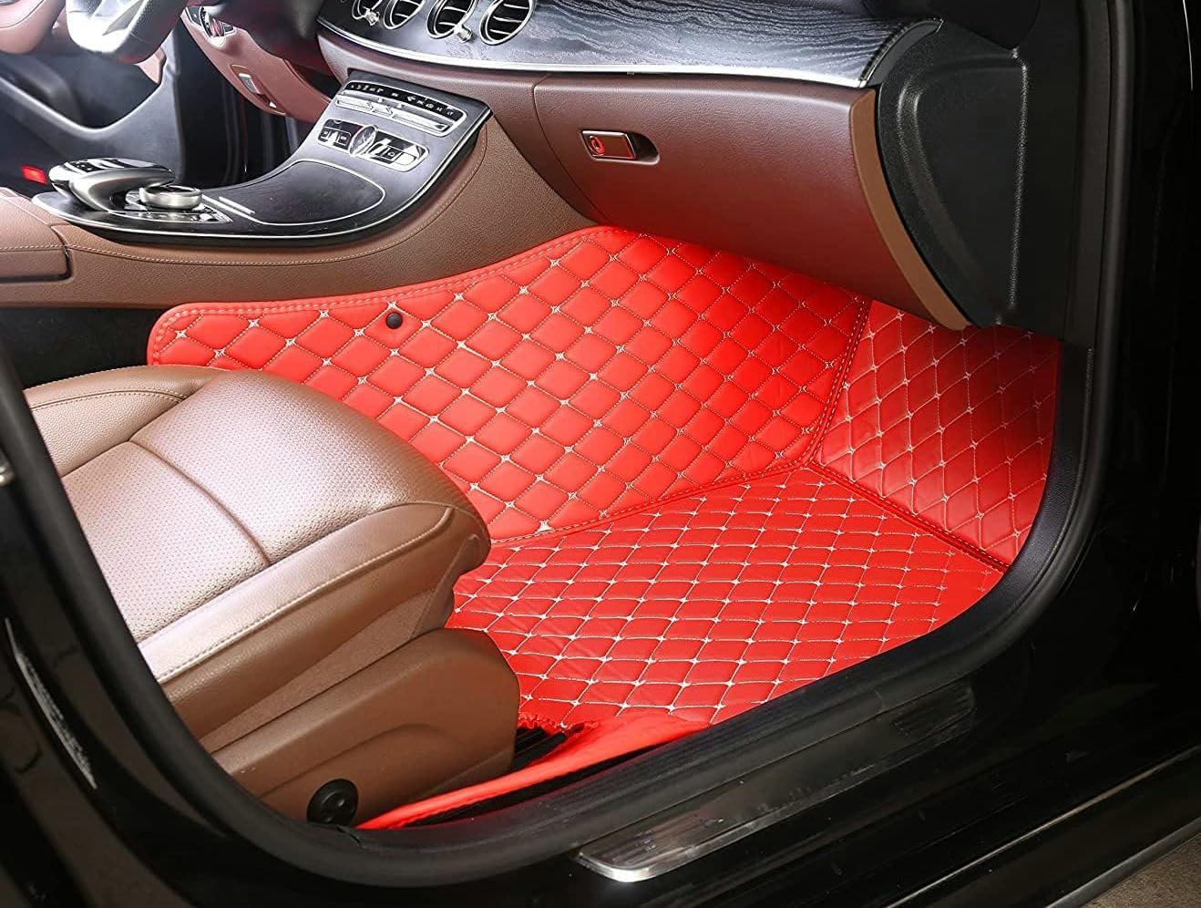 Custom Artificial Leather Waterproof All-Weather Car Floor Mats Fit for 99% Sedan SUV Sports Car Vehicle Car Mat (White Black White)