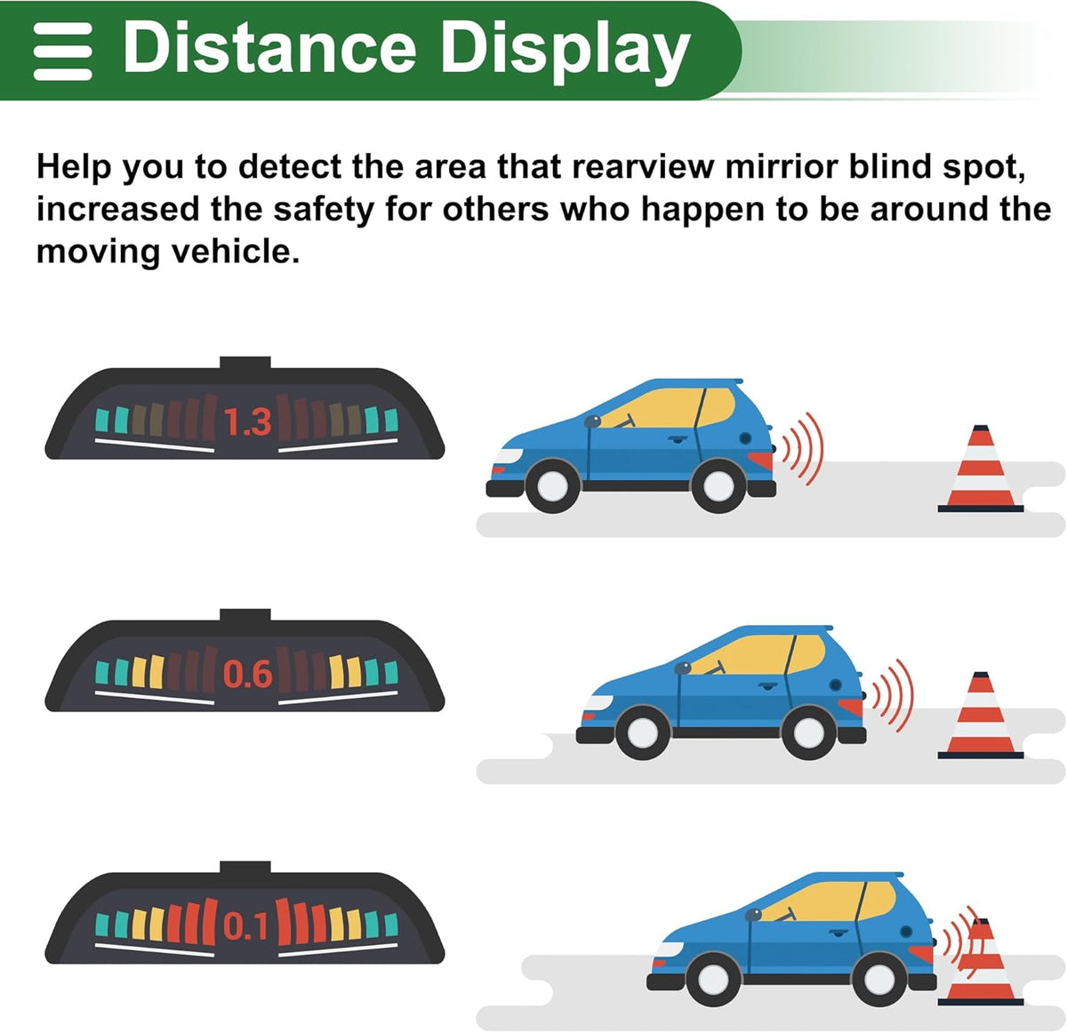 Motoforti Universal Car Auto Vehicle Reverse Backup Radar System Reverse Parking Sensors Alarm Buzzer Reminder Distance Detection Dark Blue 8 Parking Sensors