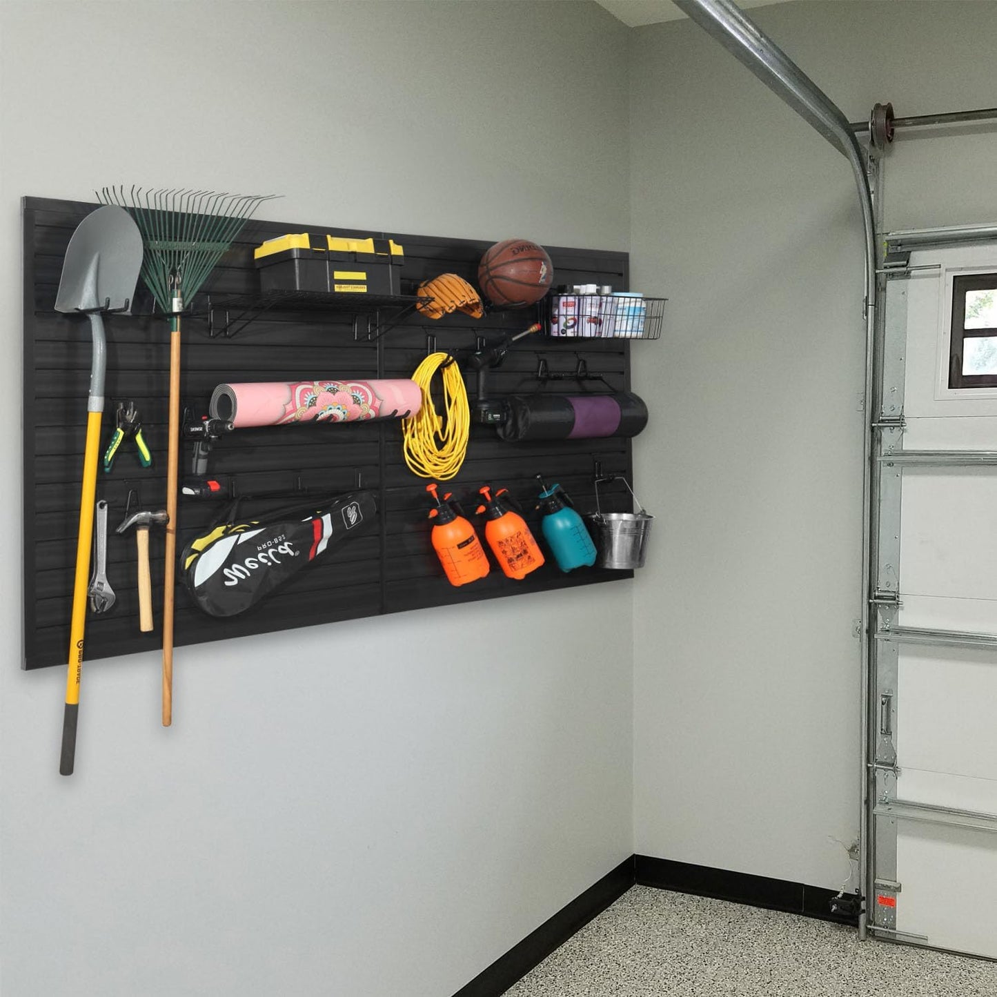 Slatwall Panel Garage Organizer PVC Slatwall Heavy Duty Wall Mounted Rack, Interlocking Slat Wall Panels for Tool Organization Peg Board(Grey 4 x 8 ft)
