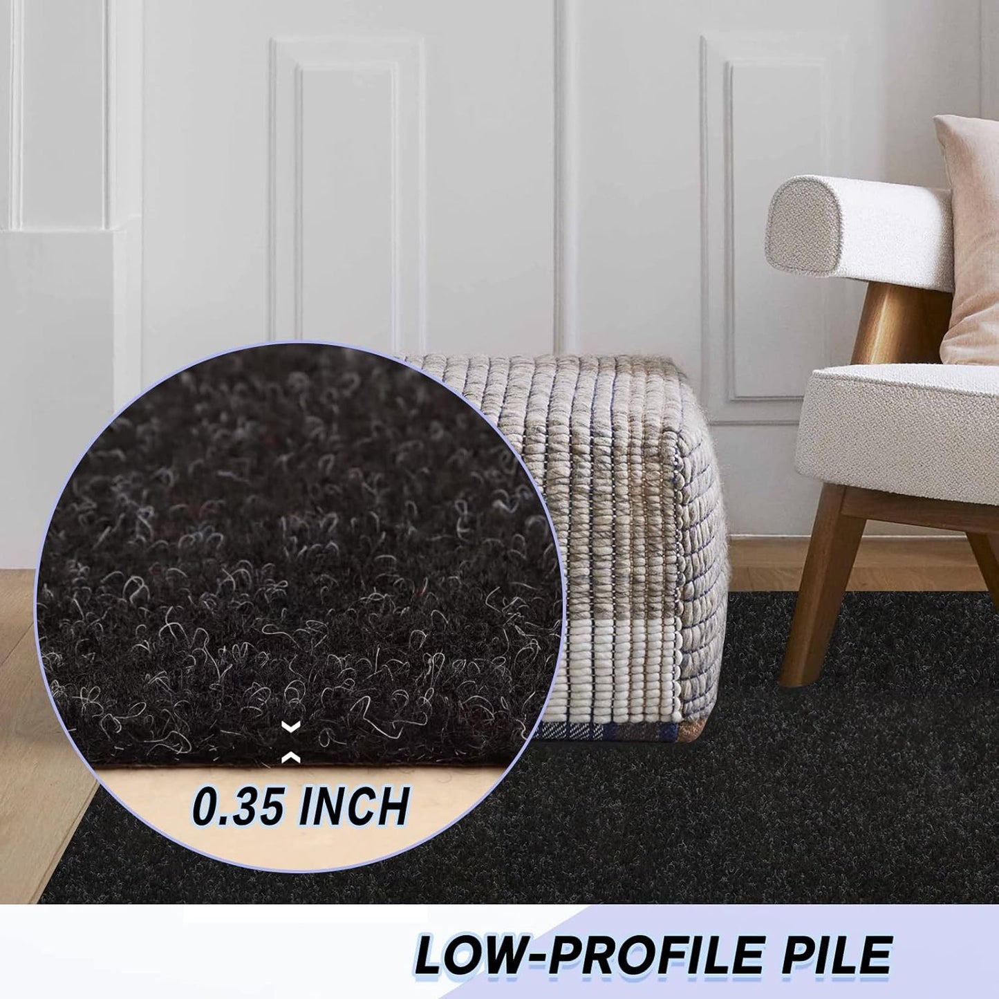 Custom Size Backed Non-Slip Area Rugs Runner, Easy Clean, Waterproof Runner Rugs for Hallway Entryway, Kitchen, Laundry, 4FT x 60FT, Black