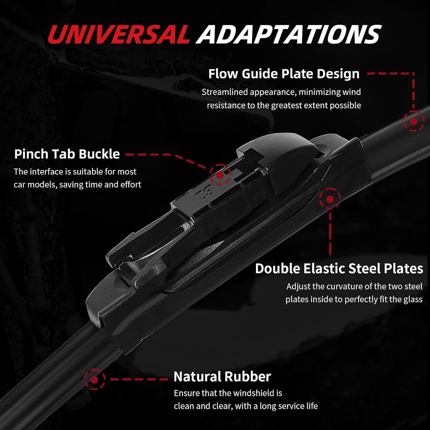 OTUAYAUTO Premium Windshield Wiper Blades - Replacement for Ford Escape 2013-2019 - Precision Fit, All-Weather Performance, Front and Rear Wiper Blades, Pinch Tab - 28"+28"+11" (Pack of 3)