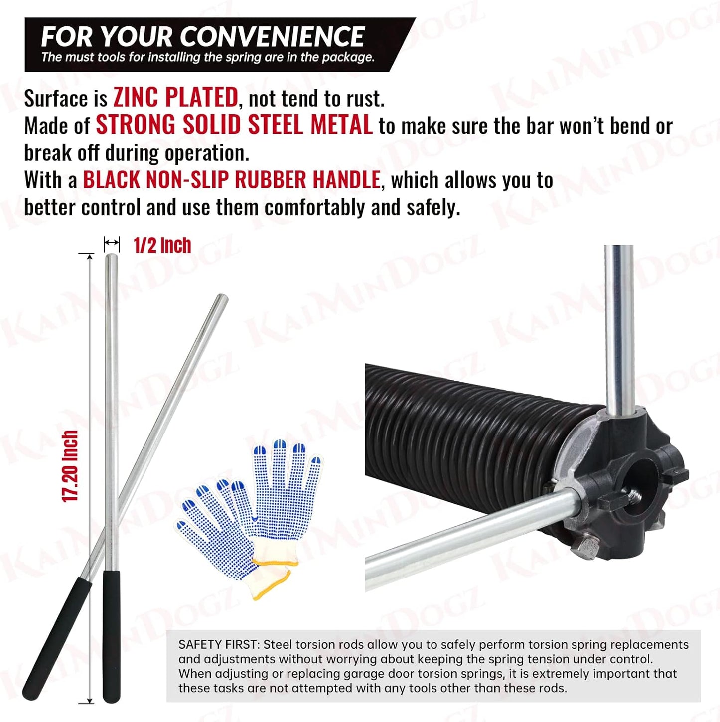 Pair of 1.75" Garage Door Torsion Springs Set with Non-Slip Winding Bars&Gloves, High Precision Electrophoresis Oil-Free Black Coated for Replacement, MIN 16,000 Cycles (0.250 x 1.75"x 42")