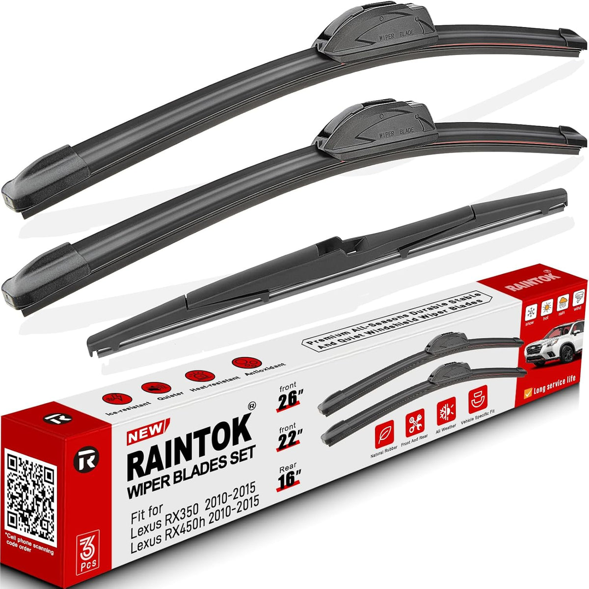 Windshield Wiper Blades Replacement for 2010-2015 Lexus RX350 RX450h RX 350 450h Original Factory Quality Front Rear Wipers Blade Set for My Car - 26" 22" 16" (Pack of 3)