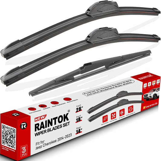 Windshield Wiper Blades Replacement for 2014-2023 Jeep Cherokee Original Factory Quality Front Rear Wipers Blade Set for My Car - 26" 18" 14" (Pack of 3)