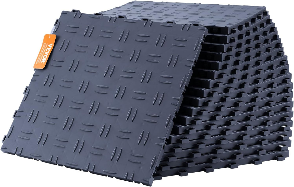 VEVOR Garage Tiles Interlocking, 12 x 12 x 0.53 inch 25 Pack Garages Floor Covering Tiles, Non-Slip Double-Sided Texture Garage Flooring Tile, for Garages, Basements, Repair Shops, Graphite Gray