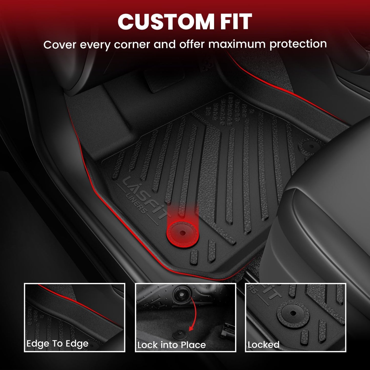 LASFIT Floor Mats Custom Fit for Volkswagen Jetta 2011-2018 (Not Fit for Jetta SportWagen), All-Weather Protection TPE 1st & 2nd Row Car Liners for VW Accsessories, Black Odor-Less Easy to Clean