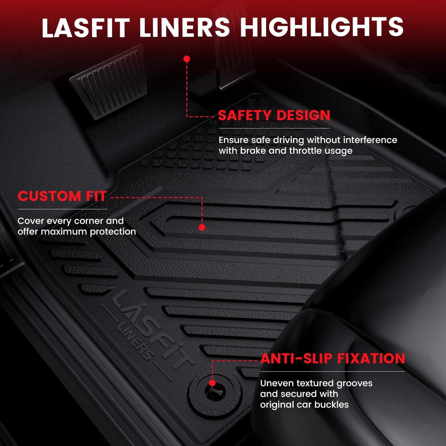 LASFIT Floor Mats & Cargo Mat for Mazda 3 2018 2017 2016 2015 2014 (Only Fits Hatchback, Not Fits Sedan) All Weather TPE Floor Liners Front & Rear Row Full Set Car Mats Accessories - Black