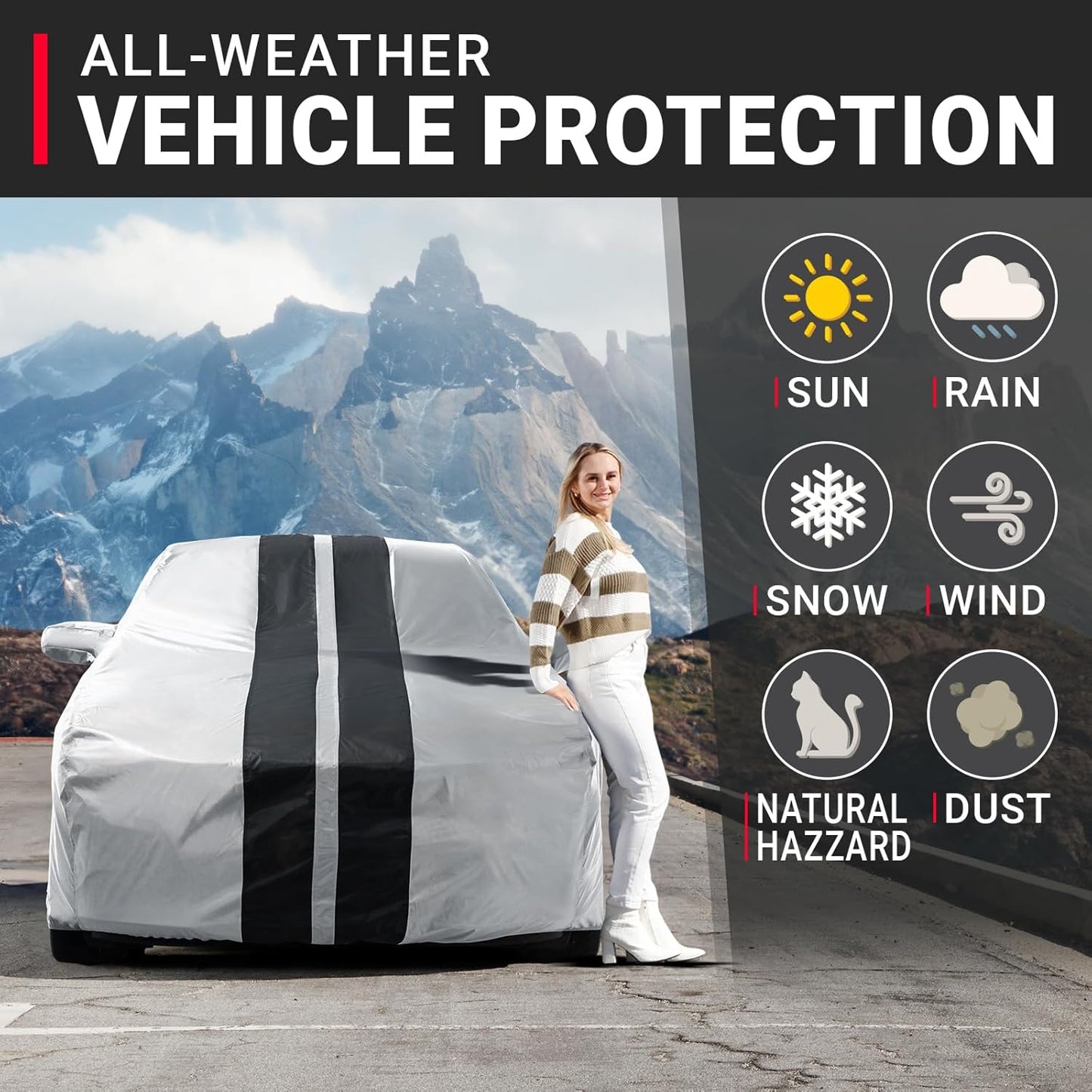 iCarCover Custom Car Cover for Pontiac Grand Am (1985-1991) Waterproof All-Weather Rain Snow UV Sun Protector Full Exterior Indoor Outdoor Car Cover (Stripe - Gray/Black)