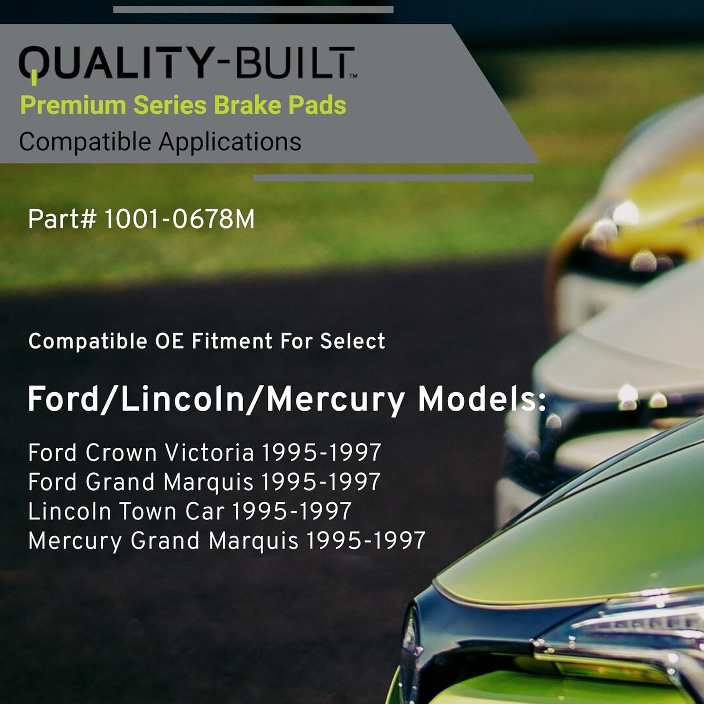 Premium Semi-Metallic Front Brake Pads (1001-0678M) Compatible with Ford Crown Victoria 1997-1995, Grand Marquis 1997-1995, Lincoln Town Car 1997-1995, Mercury Grand Marquis 1997-1995