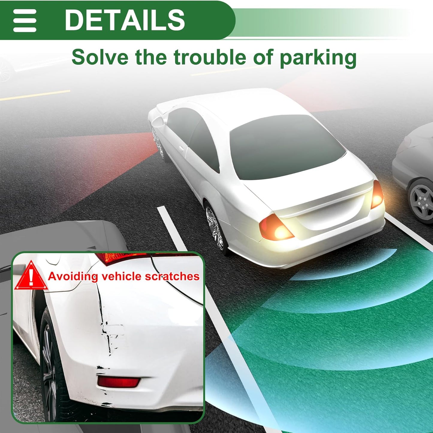 Motoforti Universal Car Auto Vehicle Reverse Backup Radar System Reverse Parking Sensors Alarm Buzzer Reminder Distance Detection Gray 8 Parking Sensors