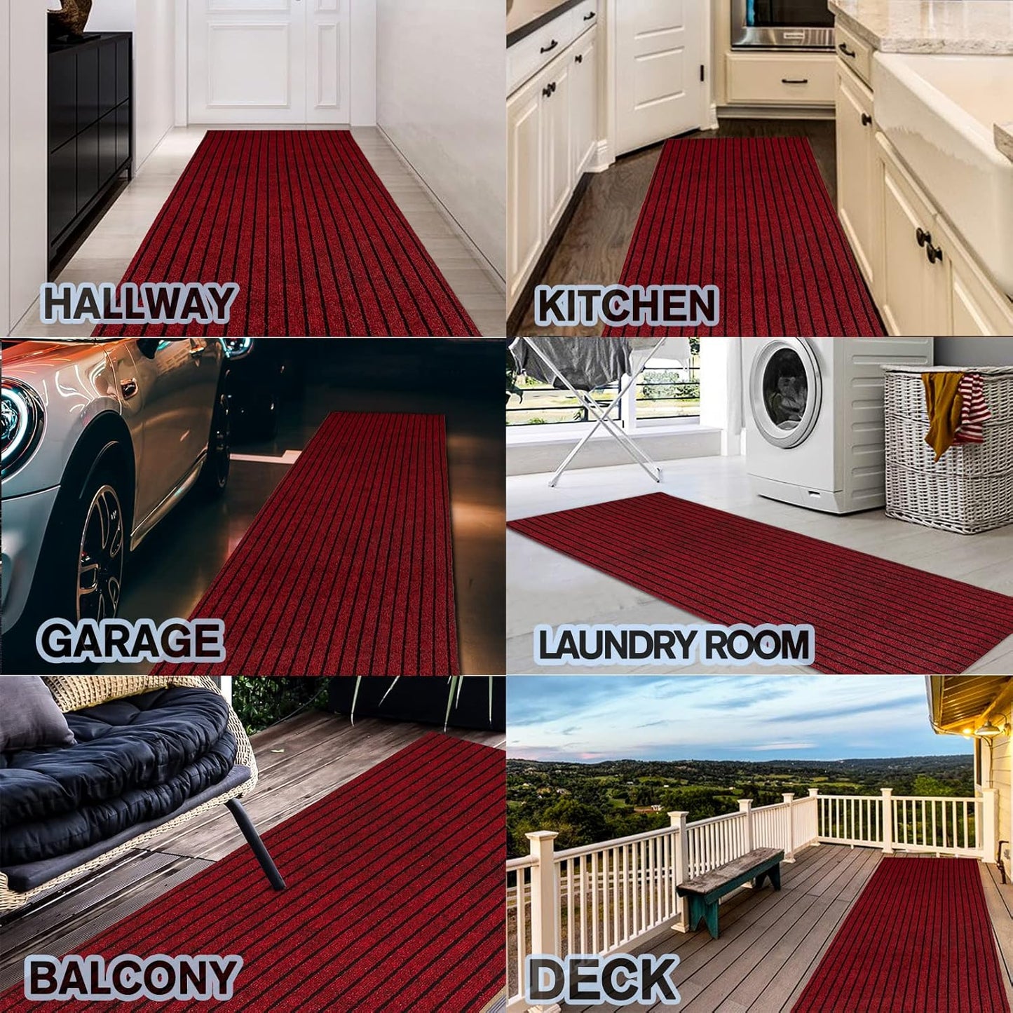 Custom Size Backed Non-Slip Area Rugs Runner, Easy Clean, Waterproof Runner Rugs for Hallway Entryway, Kitchen, Laundry, 4FT x 48FT, Red Stripe