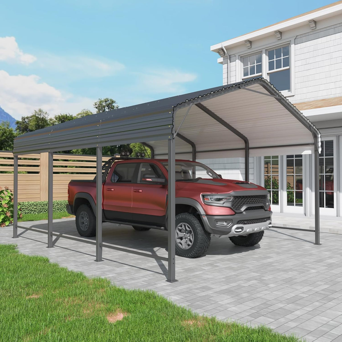 10x15 Metal Carport Carports with Enhanced Base Heavy Duty Garage Outdoor Galvanized Car Shelter for Car, Boats and Truck