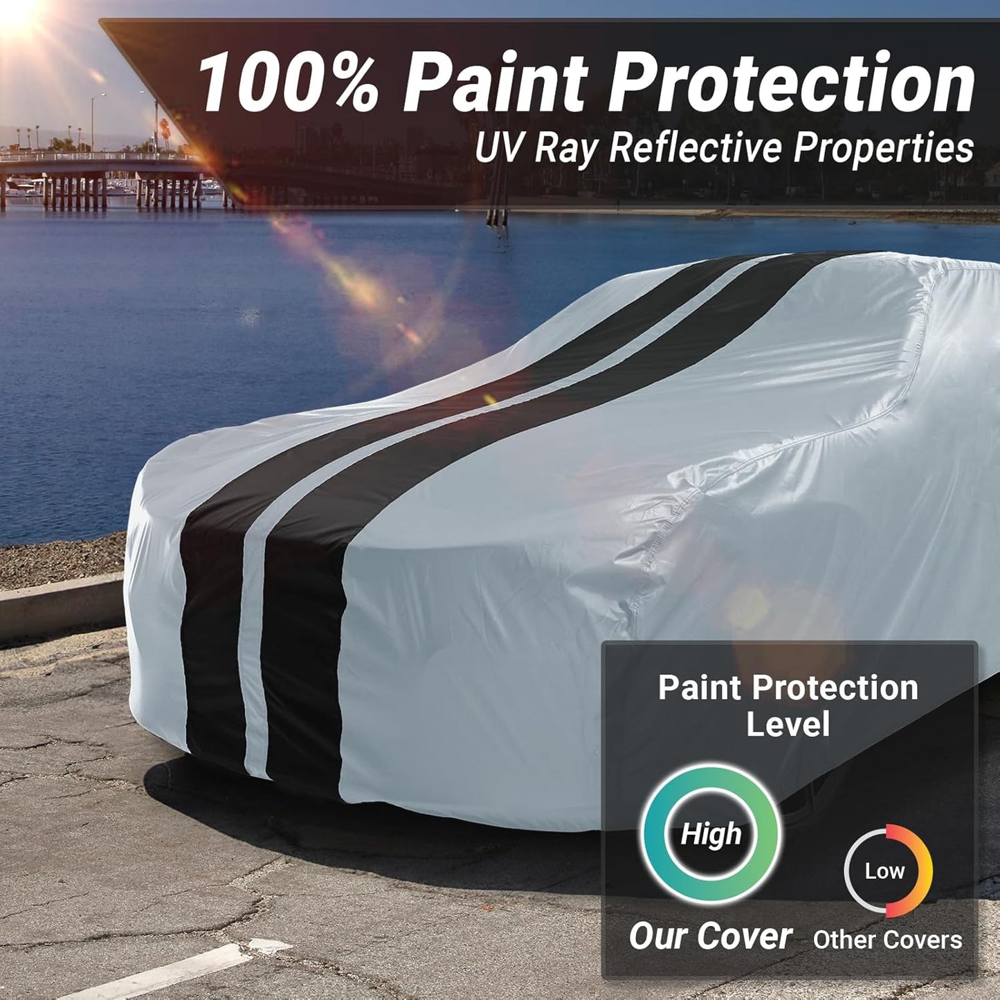 iCarCover Custom Car Cover for Pontiac Ventura (1960-1961) Waterproof All-Weather Rain Snow UV Sun Protector Full Exterior Indoor Outdoor Car Cover (Stripe - Gray/Black)