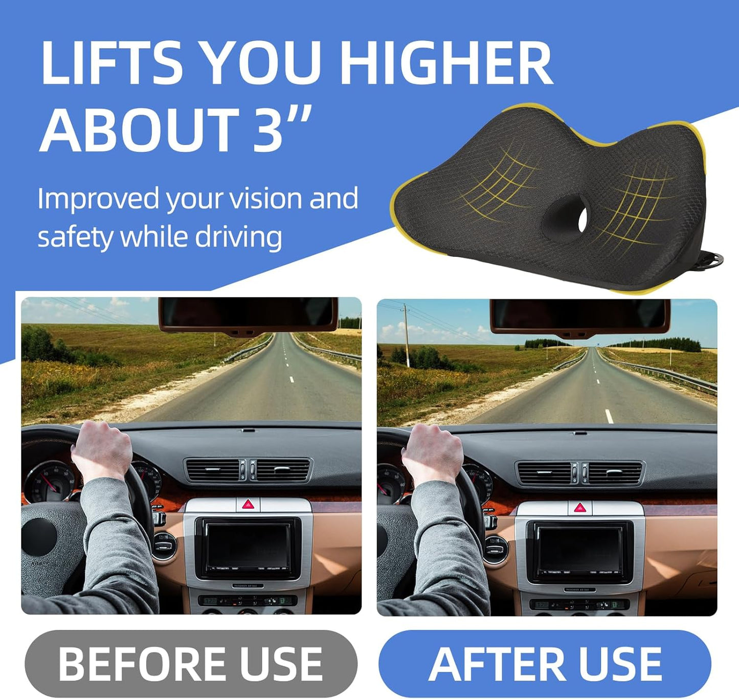 Lumbar Support Pillow for Car, 2 in 1 Memory Foam Lower Back Support Cushion, Fill Bucket Seat and Sciatica Pain Relief Pillow, Back Support Pillow for Car, Office Chair, Wheelchair.