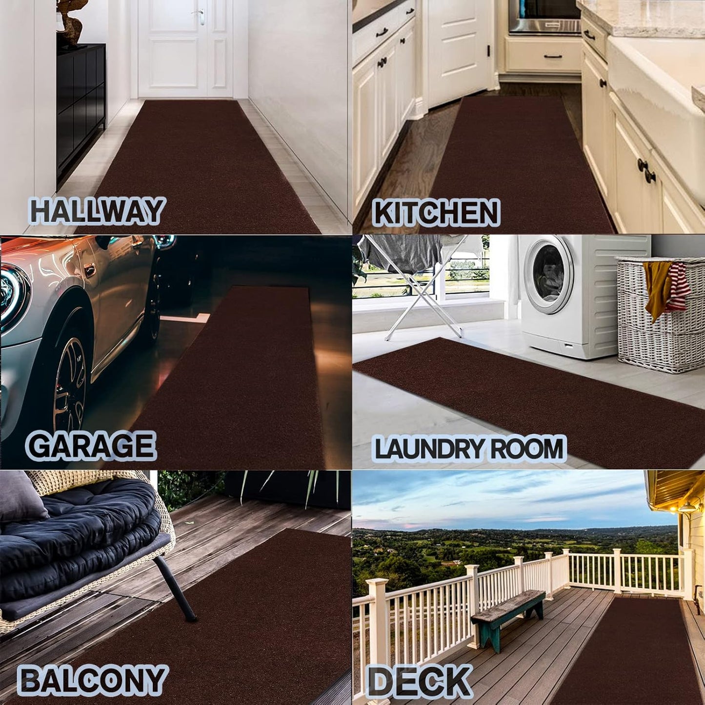 Custom Size Backed Non-Slip Area Rugs Runner, Easy Clean, Waterproof Runner Rugs for Hallway Entryway, Kitchen, Laundry, 2FT x 49FT, Brown
