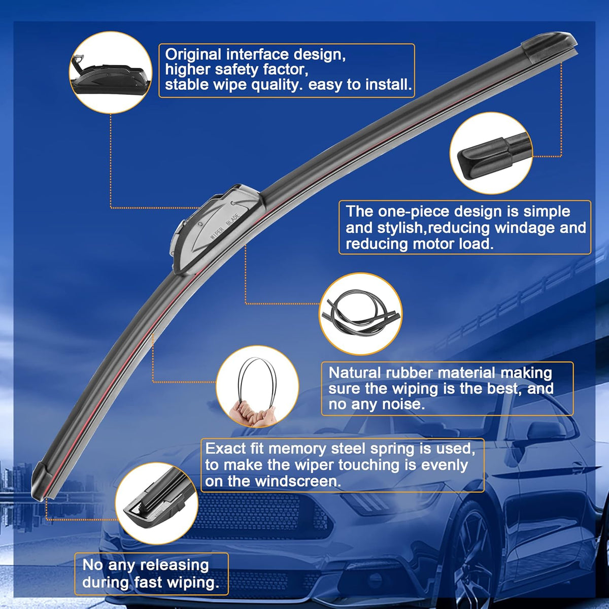 Windshield Wiper Blade Set Replacement for Toyota Rav4 2006-2012 Original Equipment Replacement Front Wiper Blades-24"/17"/12" (Set of 3) U/J Hook