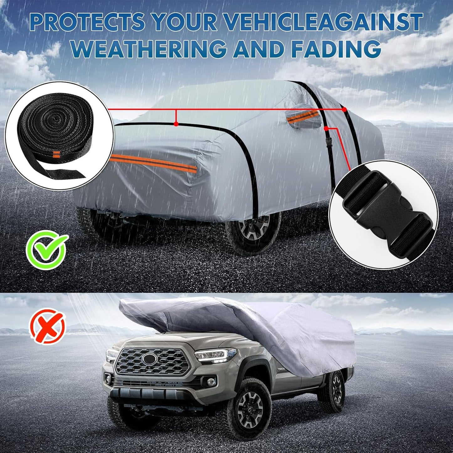 KEYOOG 6-Layer Full Car Cover is All-Weather Waterproof, Universal in All Seasons, Snow Prevention, Rainproof, Acid Rainproof, Sunscreen, Ultraviolet-Proof, Fit SUV 214"-236" Orange Reflective Strip