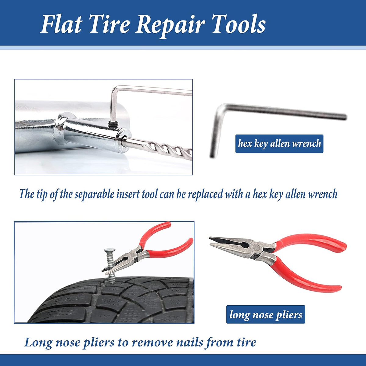 Tire Repair Kit, 68pcs Heavy Duty Tire Plug Kit, Universal Tire Repair Tools Flat Tire Puncture Repair for Car, Motorcycle, Truck, SUV, RV, ATV, Tractor, Trailer Fix Punctures and Plug Flats Patch Kit